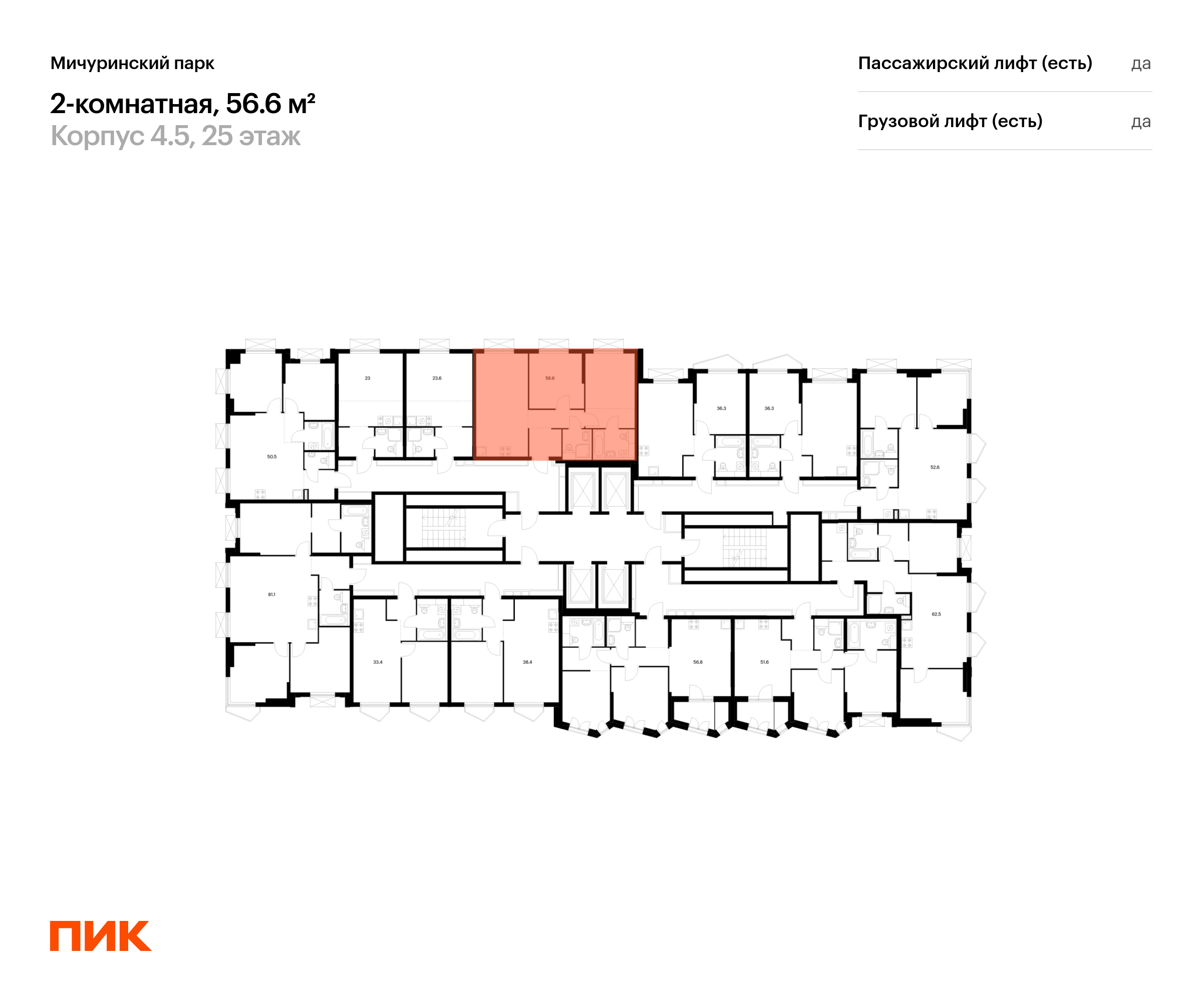 2-комнатная квартира, 56.6 кв.м, Мичуринский парк, изображение-2