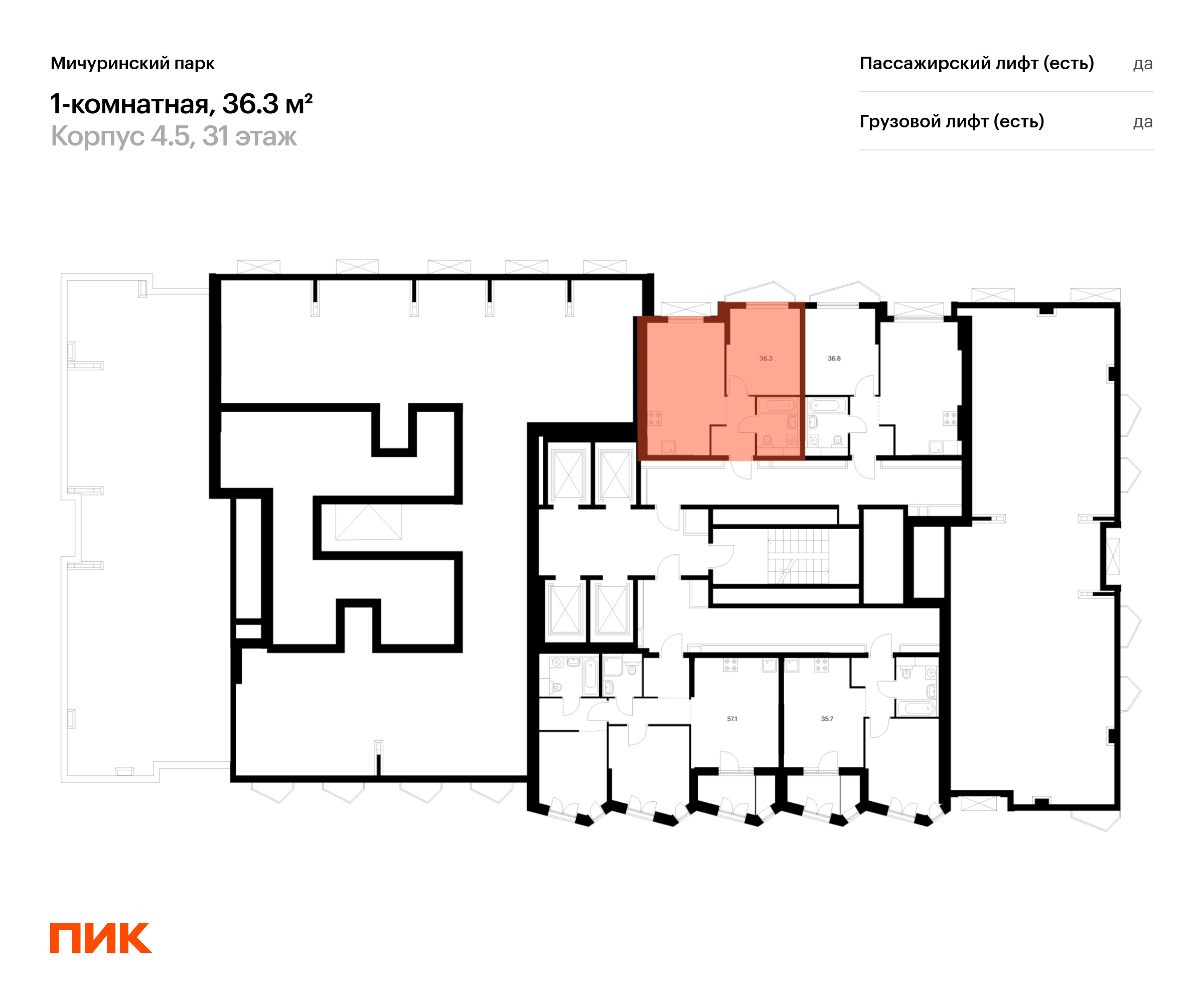 1-комнатная квартира, 36.3 кв.м, Мичуринский парк, изображение-2