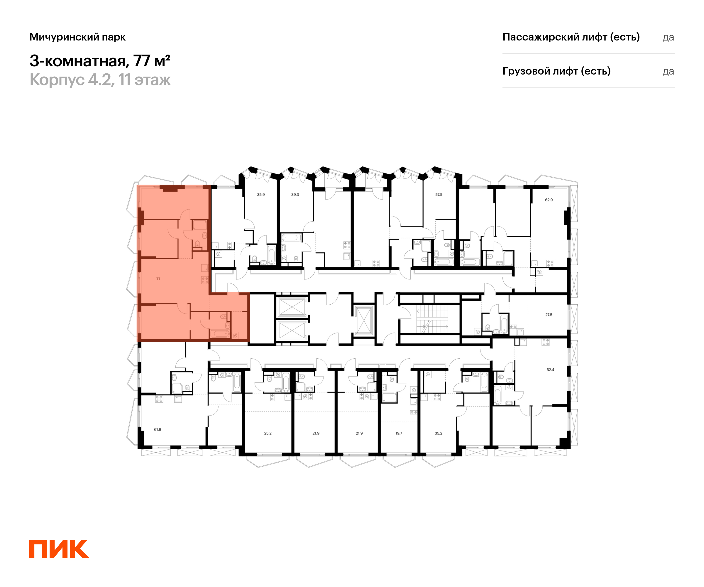 3-комнатная квартира, 77 кв.м, Мичуринский парк, изображение-2