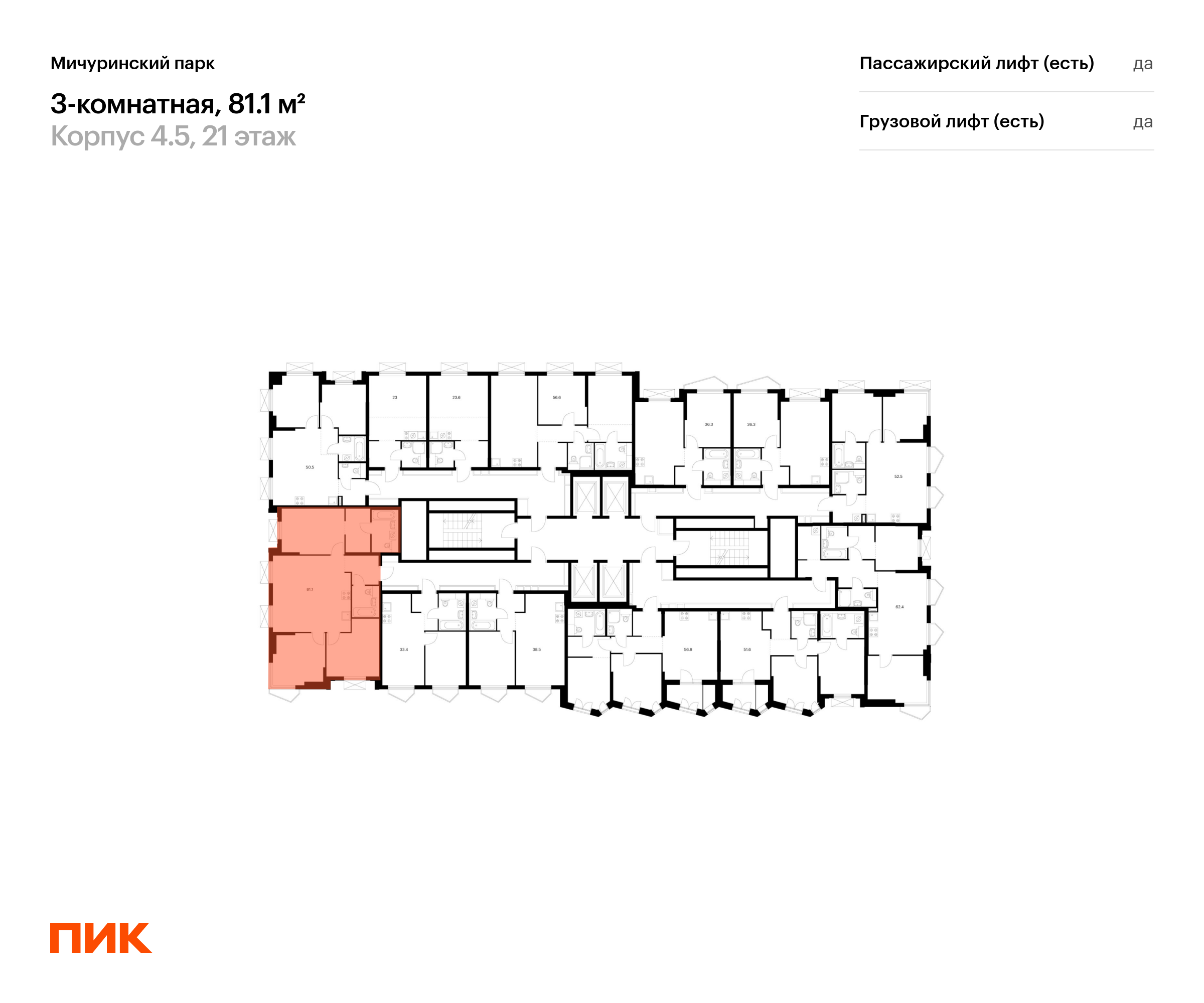 3-комнатная квартира, 81.1 кв.м, Мичуринский парк, изображение-2