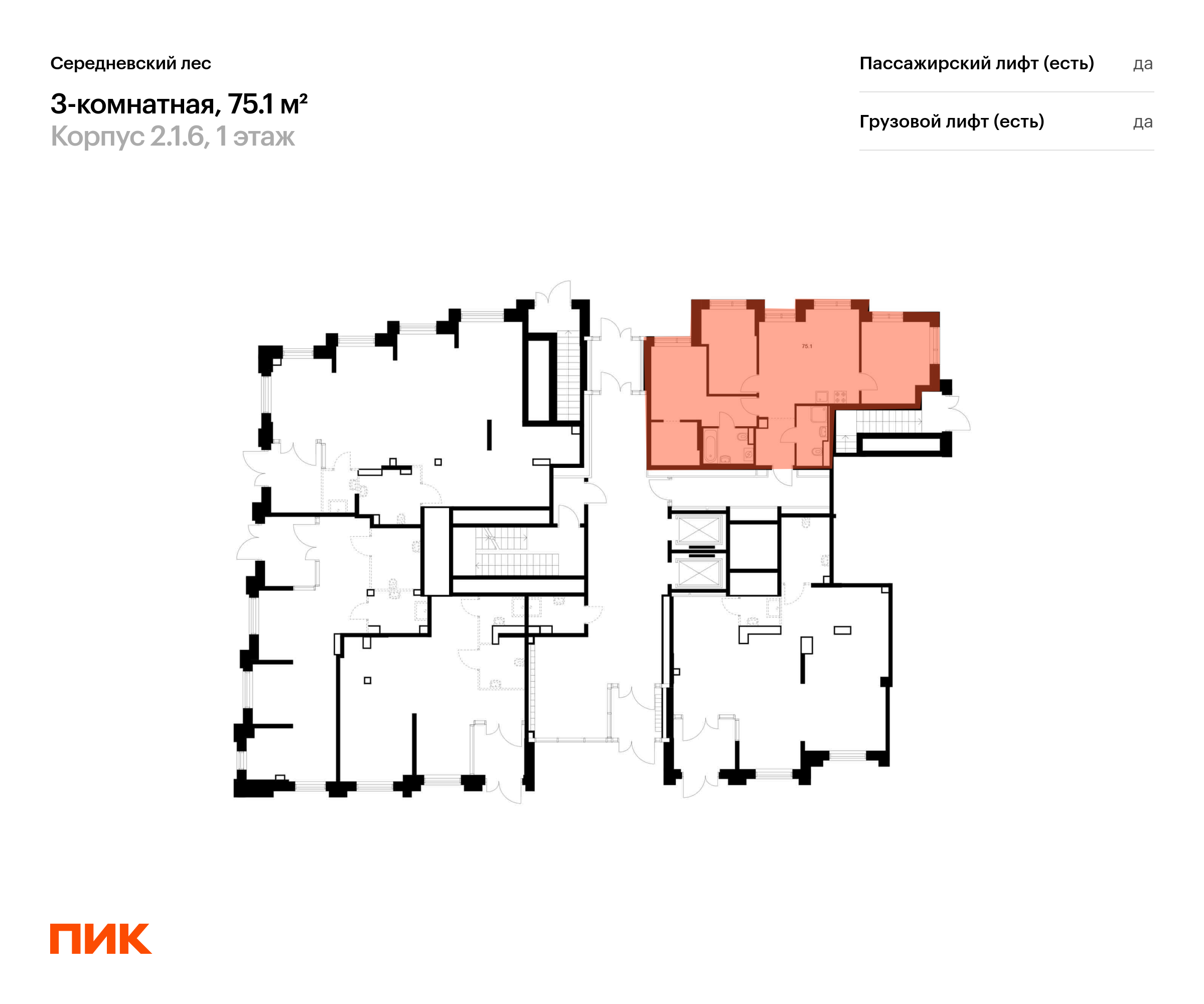 3-комнатная квартира, 75.1 кв.м, Середневский лес, изображение-2