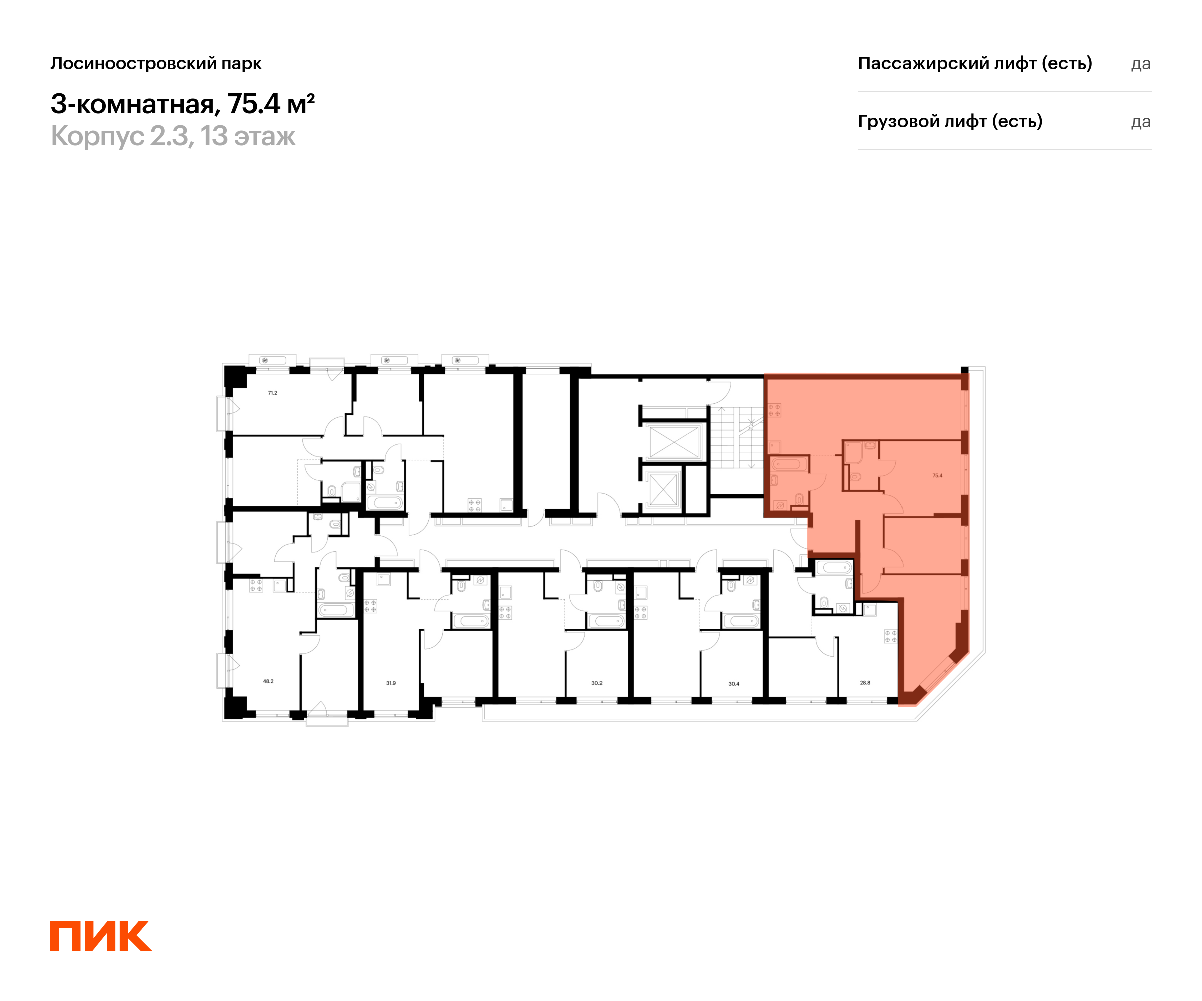 3-комнатная квартира, 75.4 кв.м, Лосиноостровский парк, изображение-2