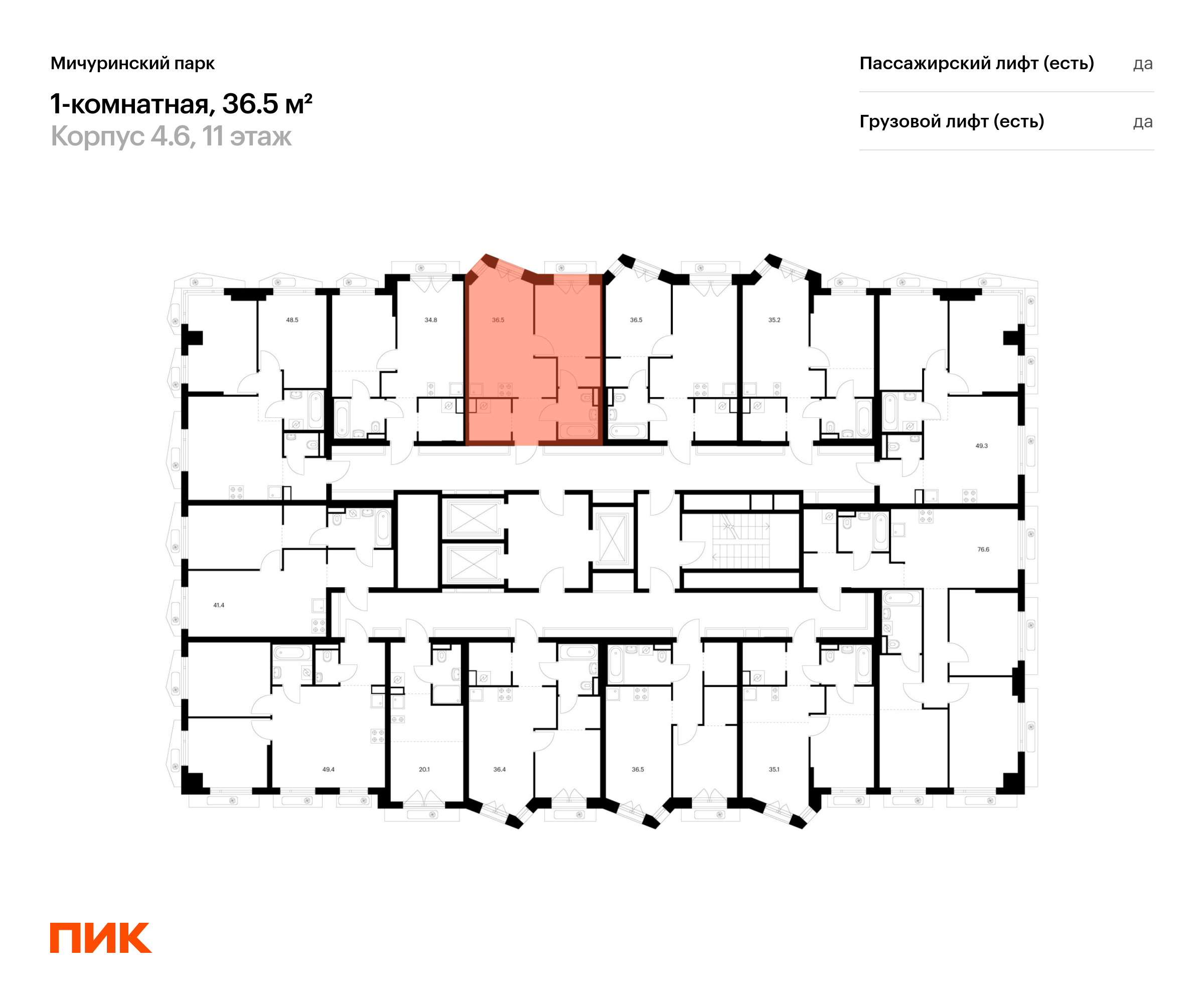 1-комнатная квартира, 36.5 кв.м, Мичуринский парк, изображение-2