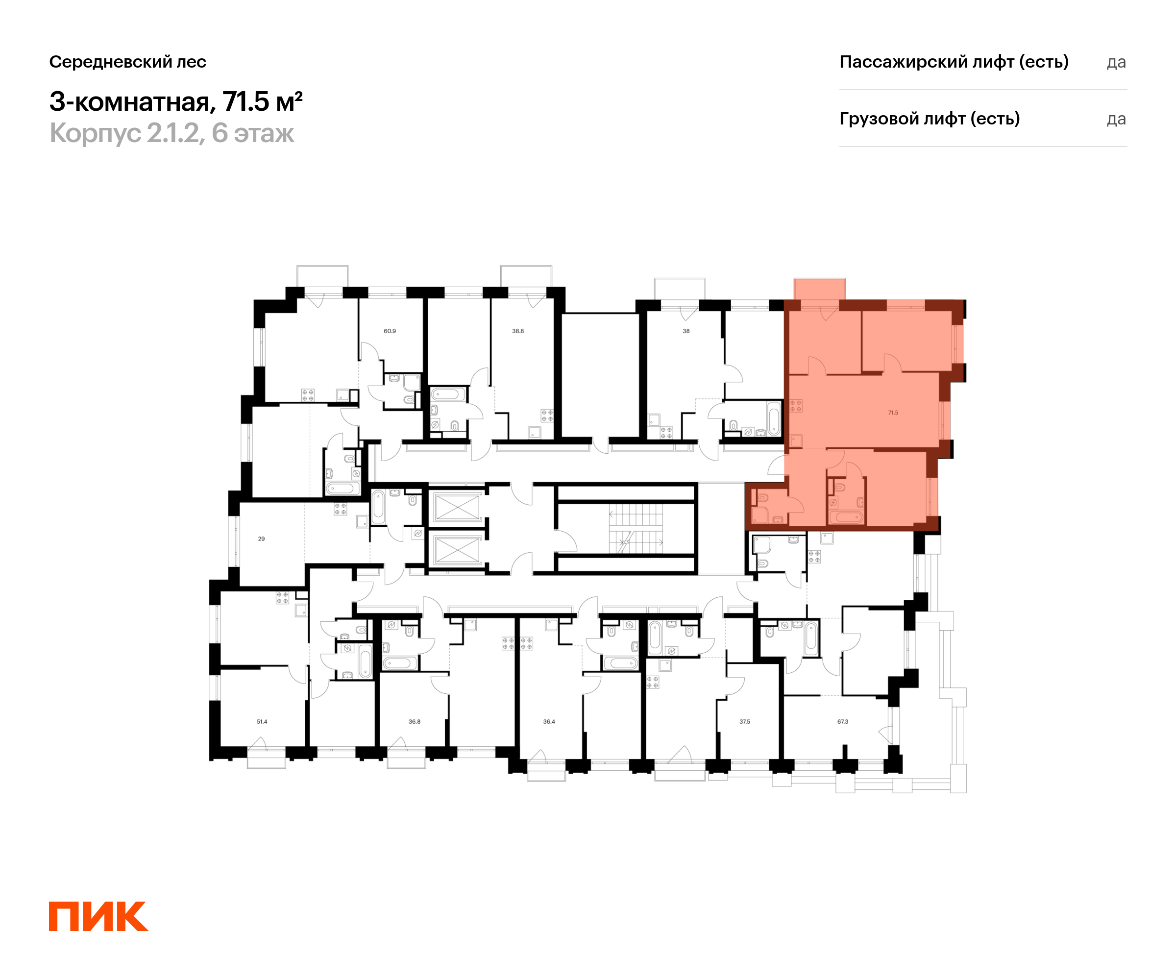 3-комнатная квартира, 71.5 кв.м, Середневский лес, изображение-2