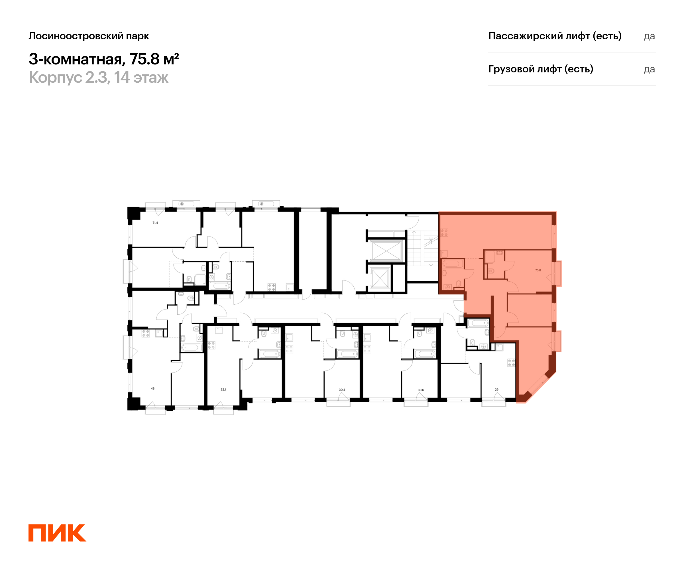 3-комнатная квартира, 75.8 кв.м, Лосиноостровский парк, изображение-2