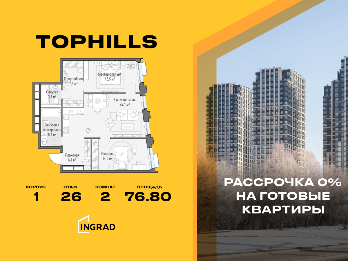 2-комнатная, 76.8 м² 1