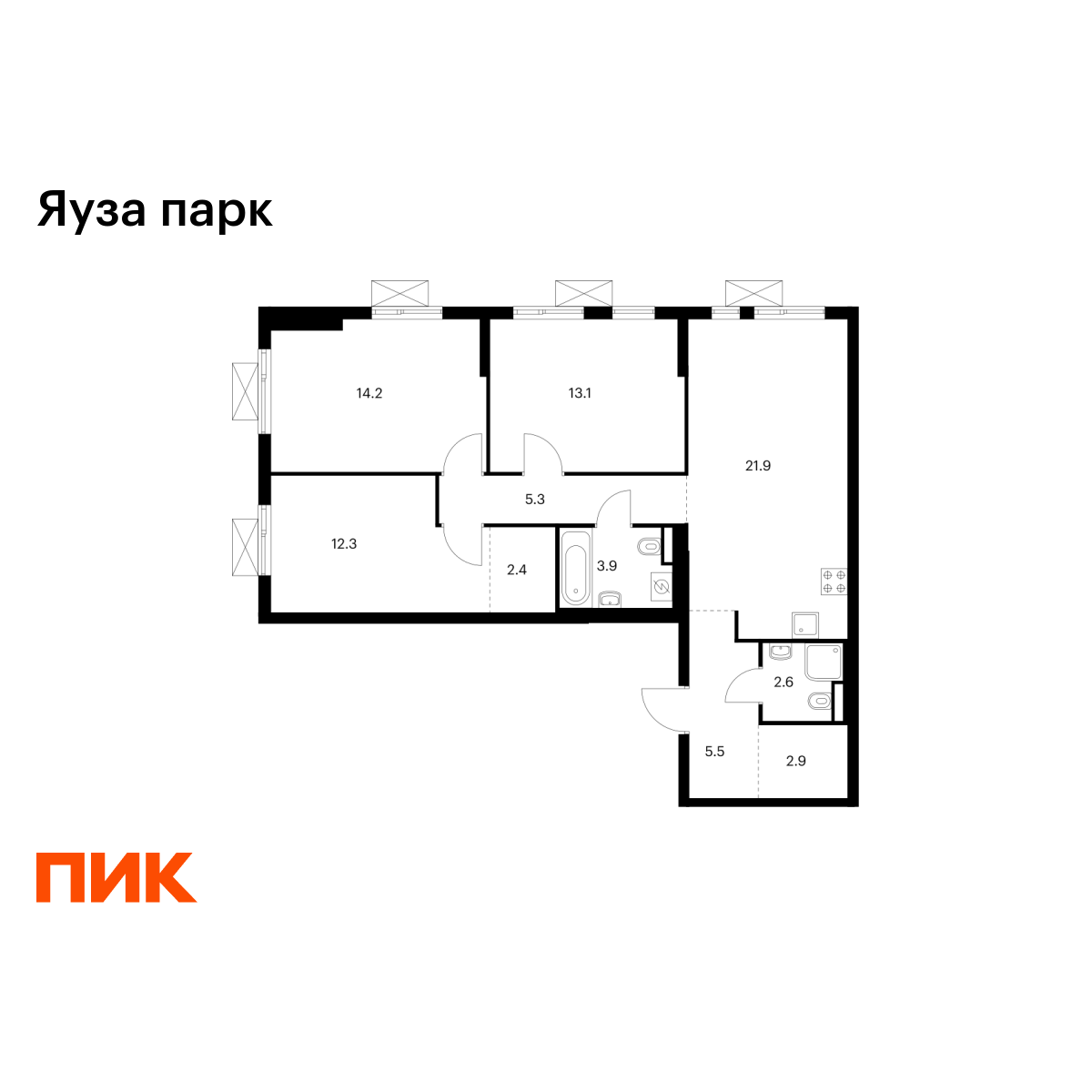 3-комнатная квартира, 84.1 кв.м, Яуза парк