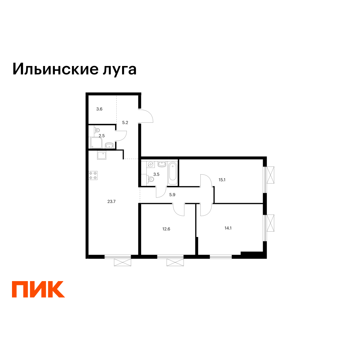 3-комнатная квартира, 86.2 кв.м, Ильинские луга 3-комнатная квартира, 86.2 кв.м, Ильинские луга