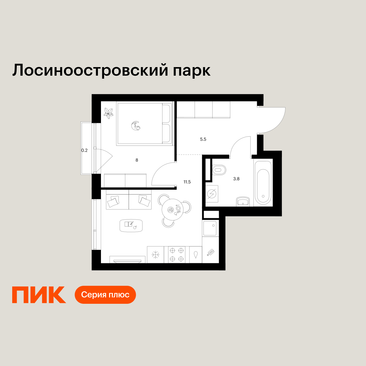1-комнатная, 29 м2, Лосиноостровский парк