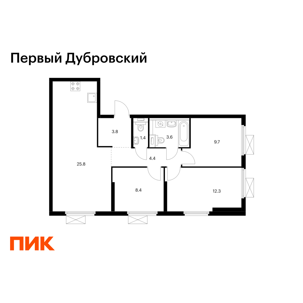 3-комнатная квартира, 69.4 кв.м, Первый Дубровский 3-комнатная квартира, 69.4 кв.м, Первый Дубровский