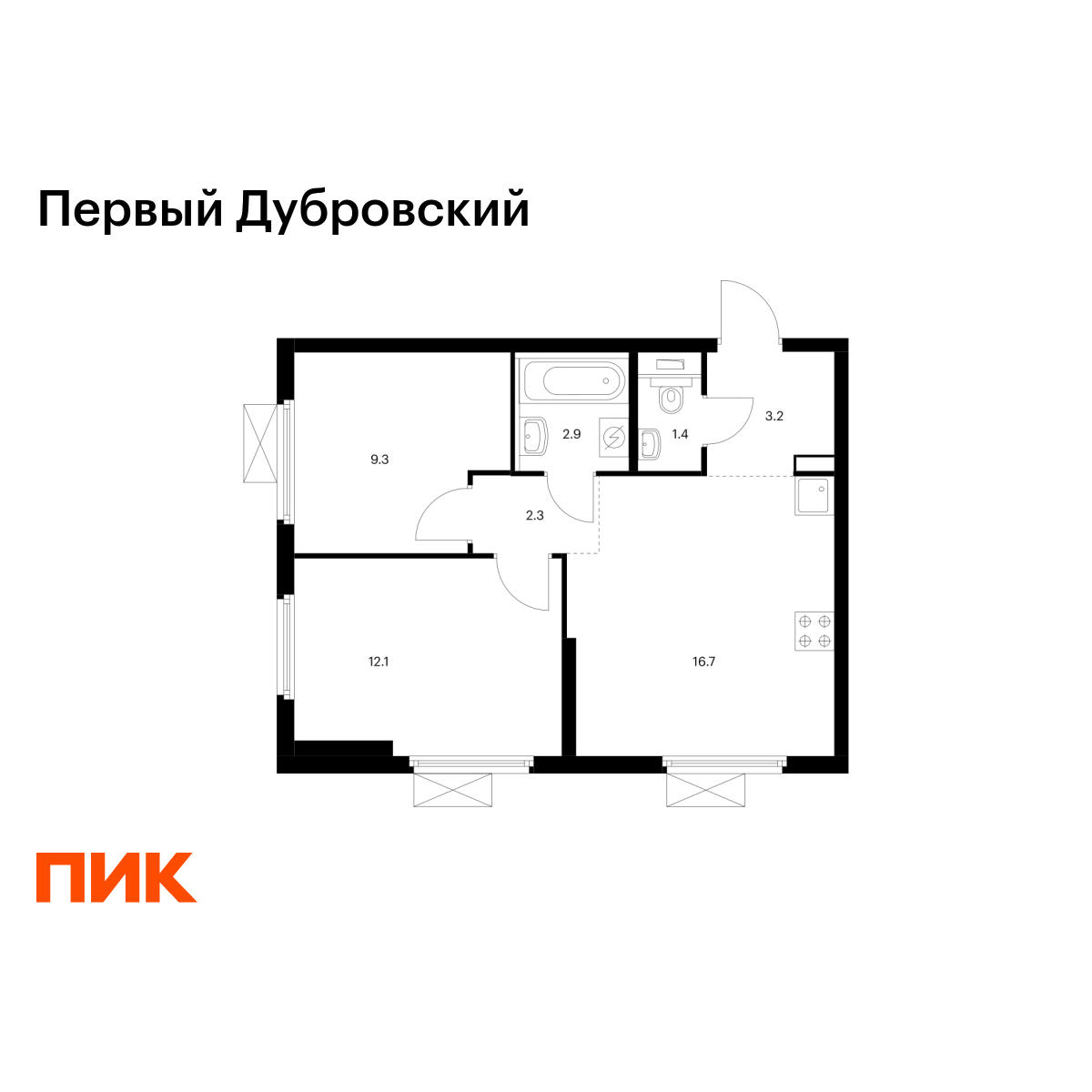 2-комнатная, 47.9 м2, Первый Дубровский 2-комнатная, 47.9 м2, Первый Дубровский