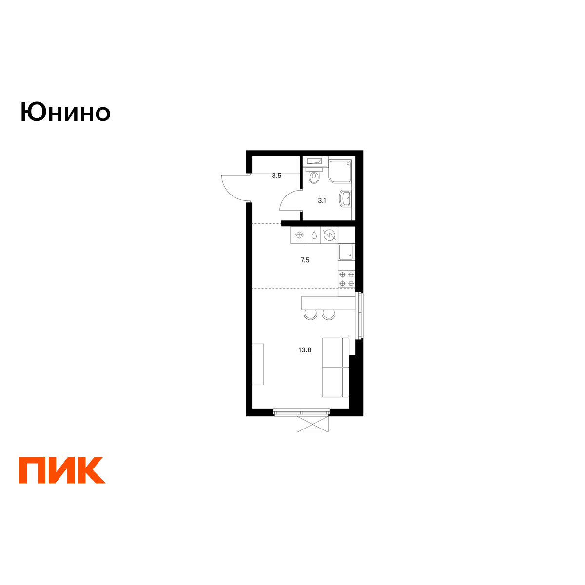 студия, 27.9 м2, Юнино студия, 27.9 м2, Юнино