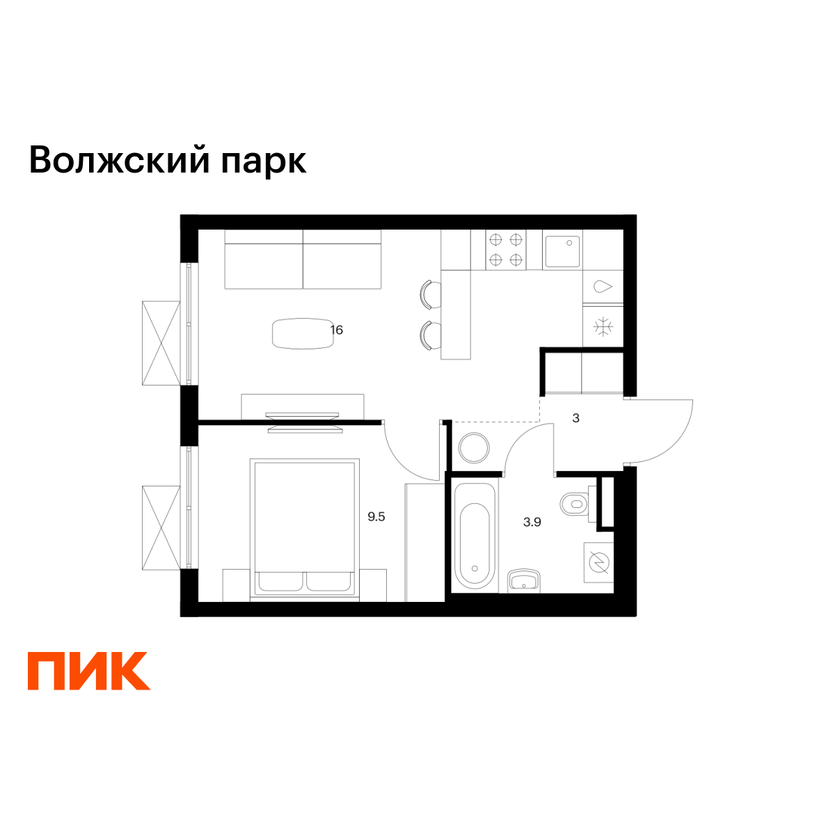 1-комнатная, 32.4 м2, Волжский парк 1-комнатная, 32.4 м2, Волжский парк