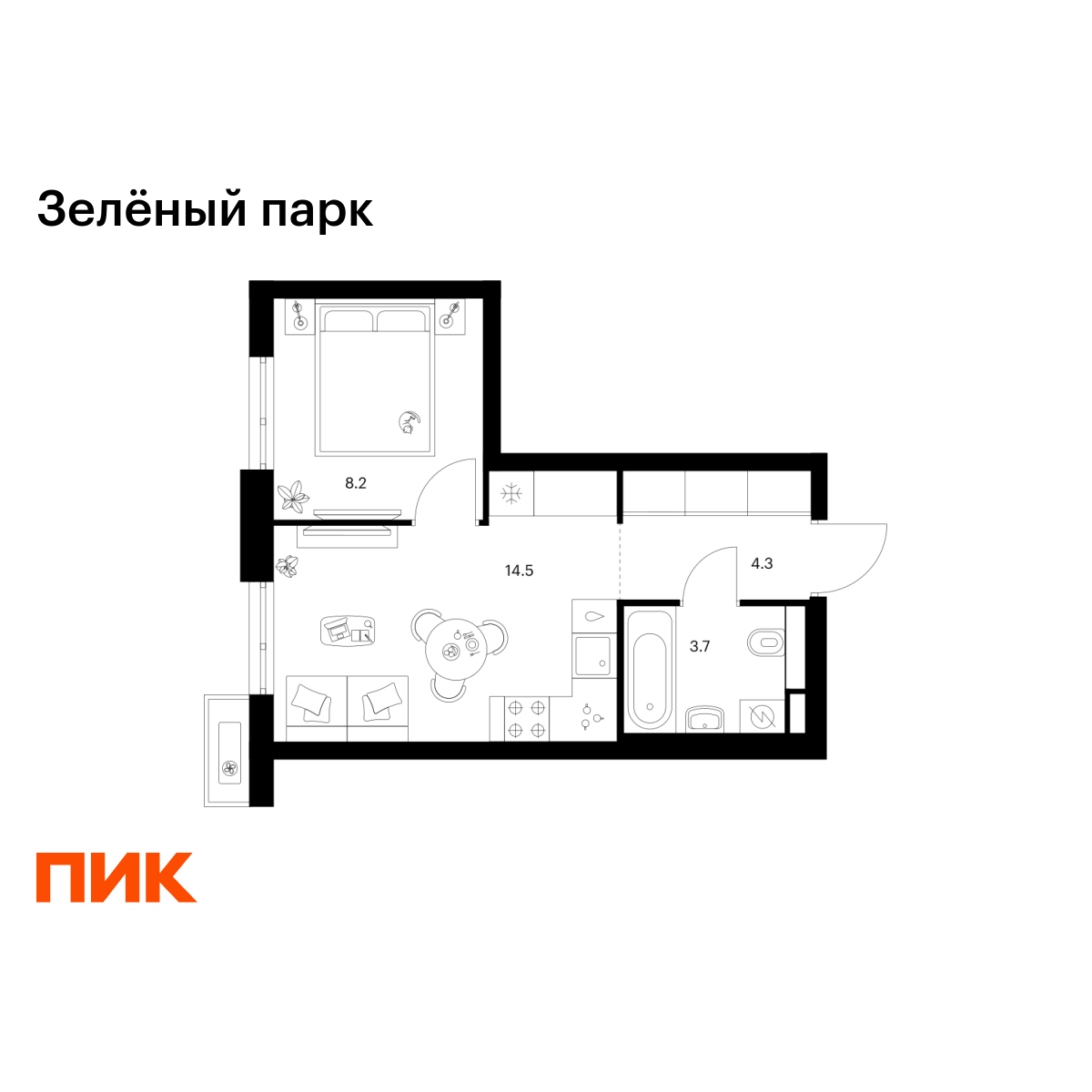 1-комнатная, 30.7 м2, Зелёный Парк 1-комнатная, 30.7 м2, Зелёный Парк