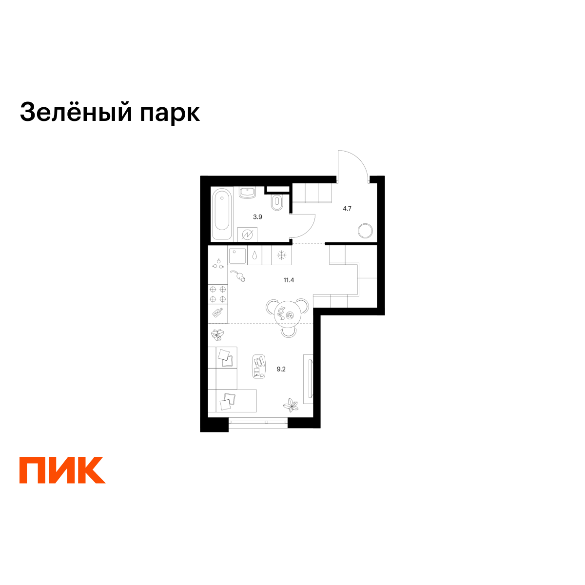 29.2 кв.м, Зелёный Парк 29.2 кв.м, Зелёный Парк