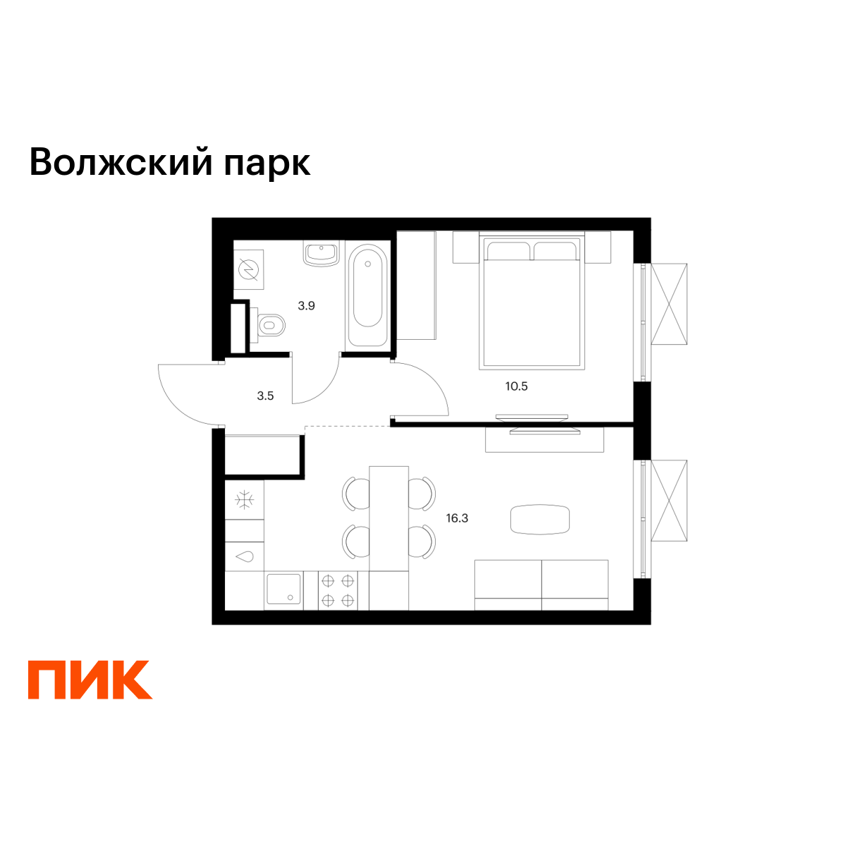 1-комнатная, 34.2 м2, Волжский парк 1-комнатная, 34.2 м2, Волжский парк