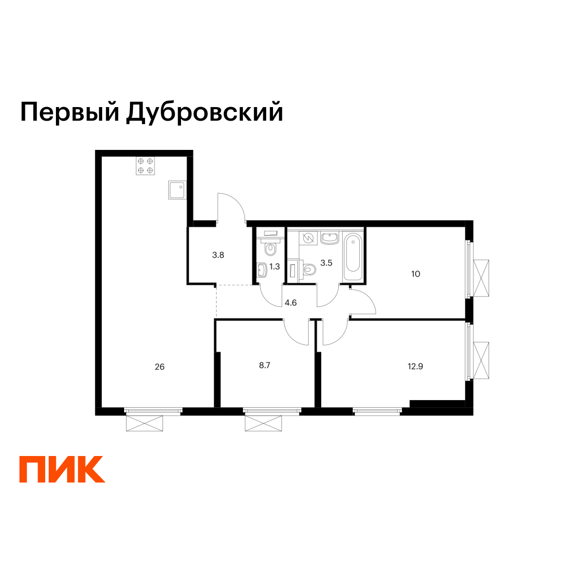 3-комнатная, 70.8 м2, Первый Дубровский 3-комнатная, 70.8 м2, Первый Дубровский