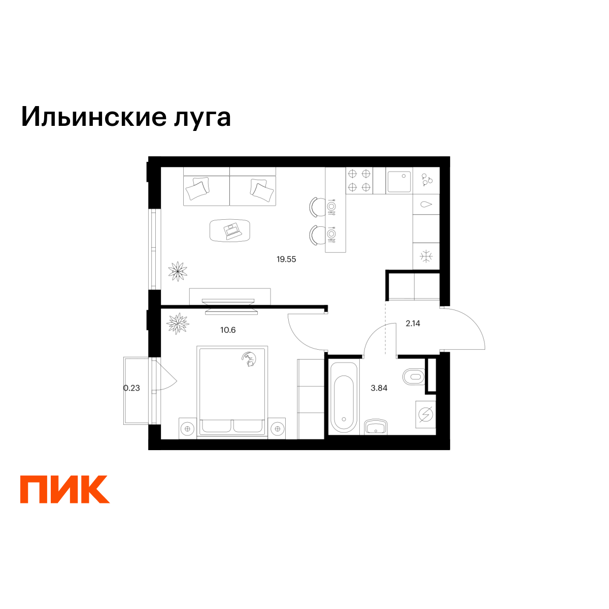 1-комнатная квартира, 36.36 кв.м, Ильинские луга
