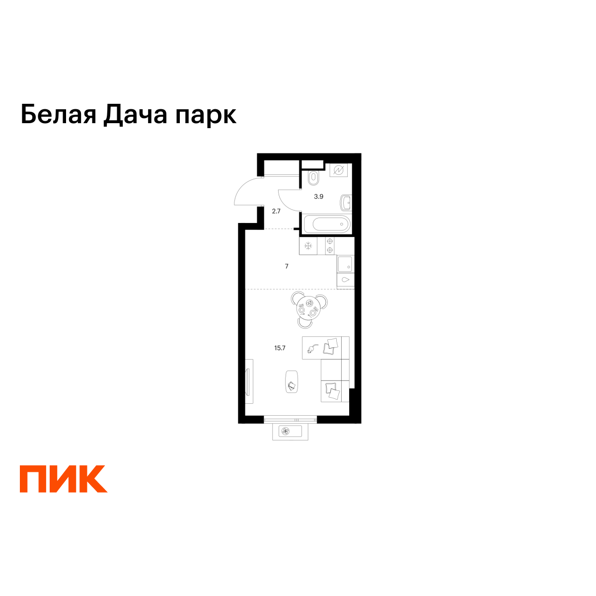 студия, 29.3 м2, Белая Дача парк студия, 29.3 м2, Белая Дача парк