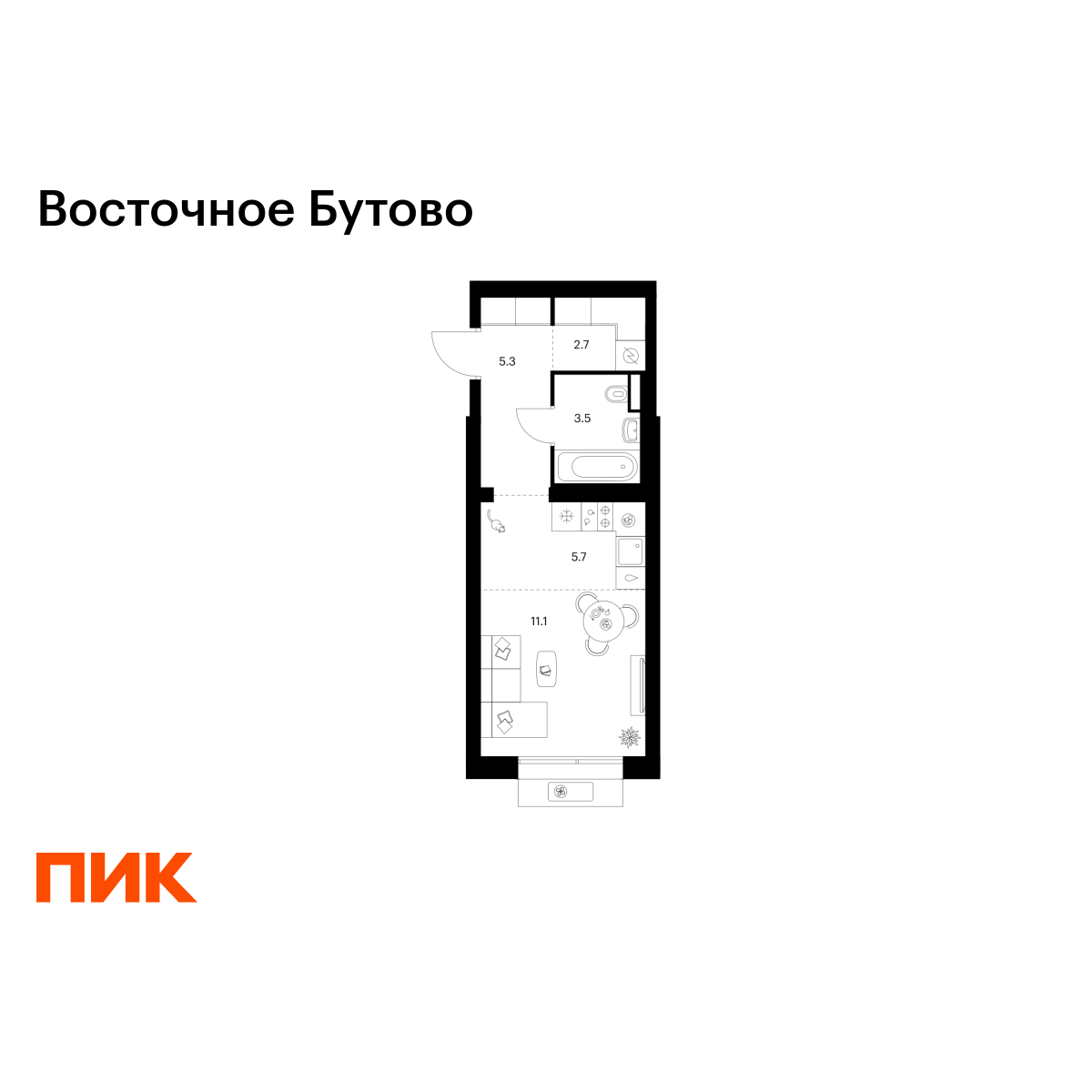 студия, 28.3 м2, Восточное Бутово студия, 28.3 м2, Восточное Бутово