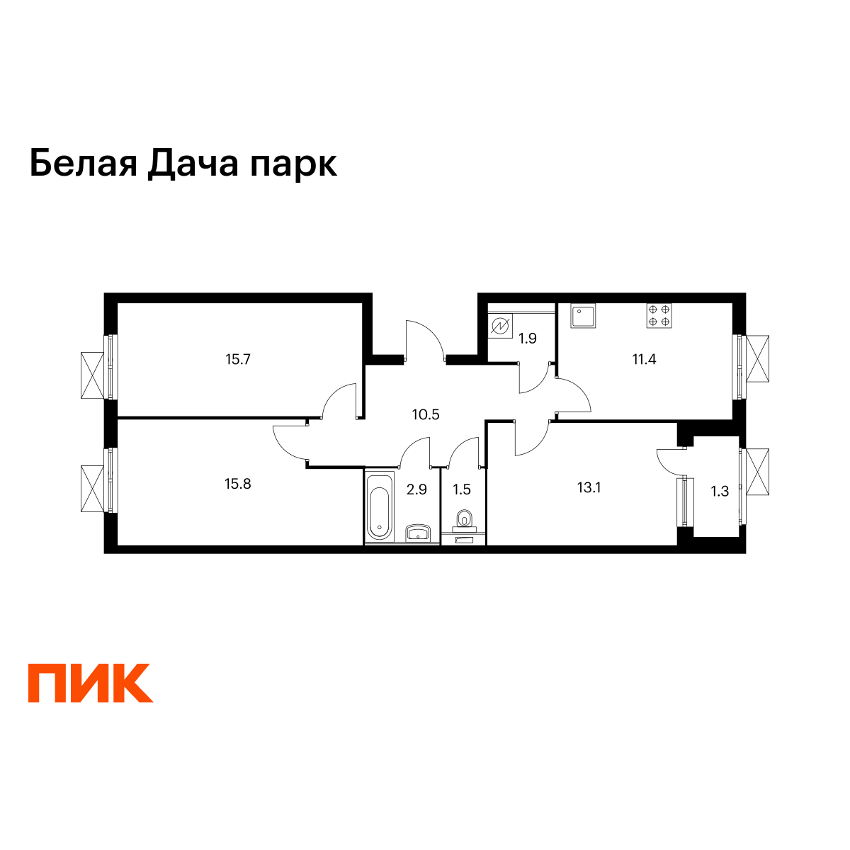 3-комнатная, 74.1 м2, Белая Дача парк 3-комнатная, 74.1 м2, Белая Дача парк