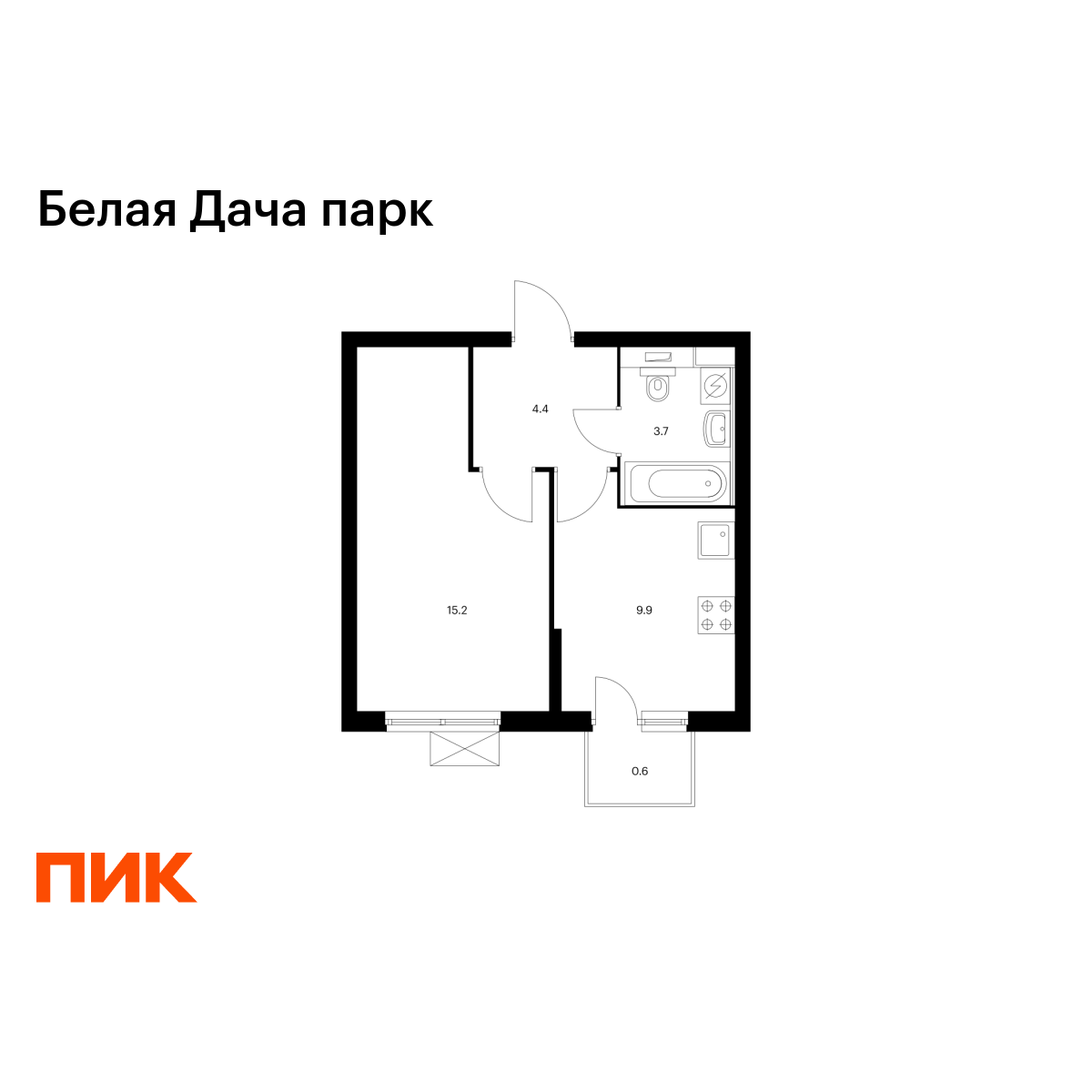 1-комнатная, 33.8 м2, Белая Дача парк 1-комнатная, 33.8 м2, Белая Дача парк