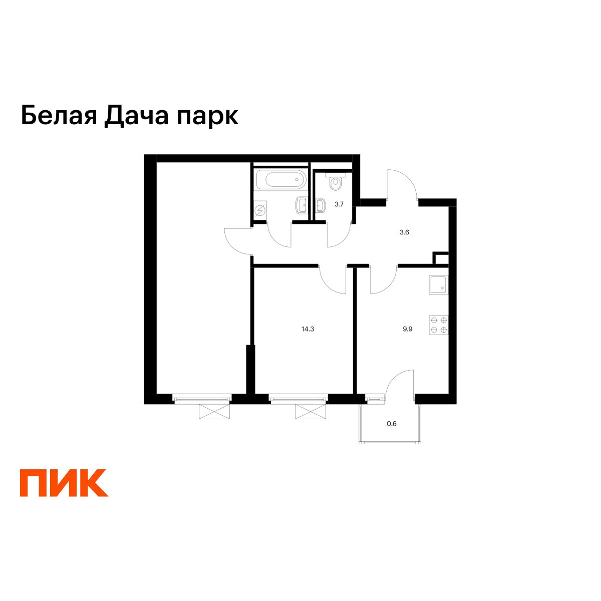 1-комнатная, 32.1 м2, Белая Дача парк 1-комнатная, 32.1 м2, Белая Дача парк