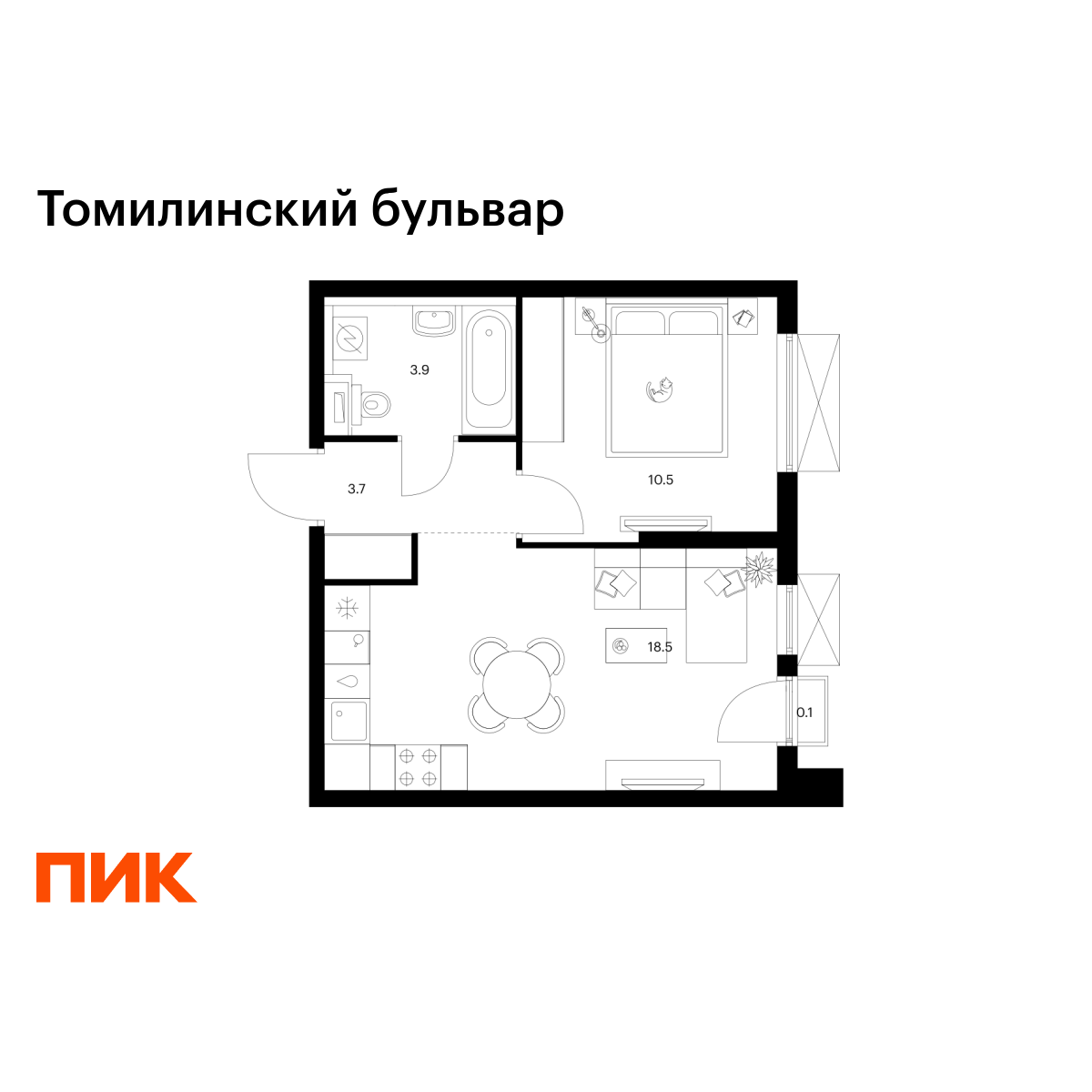 1-комнатная квартира, 36.7 кв.м, Томилинский бульвар 1-комнатная квартира, 36.7 кв.м, Томилинский бульвар