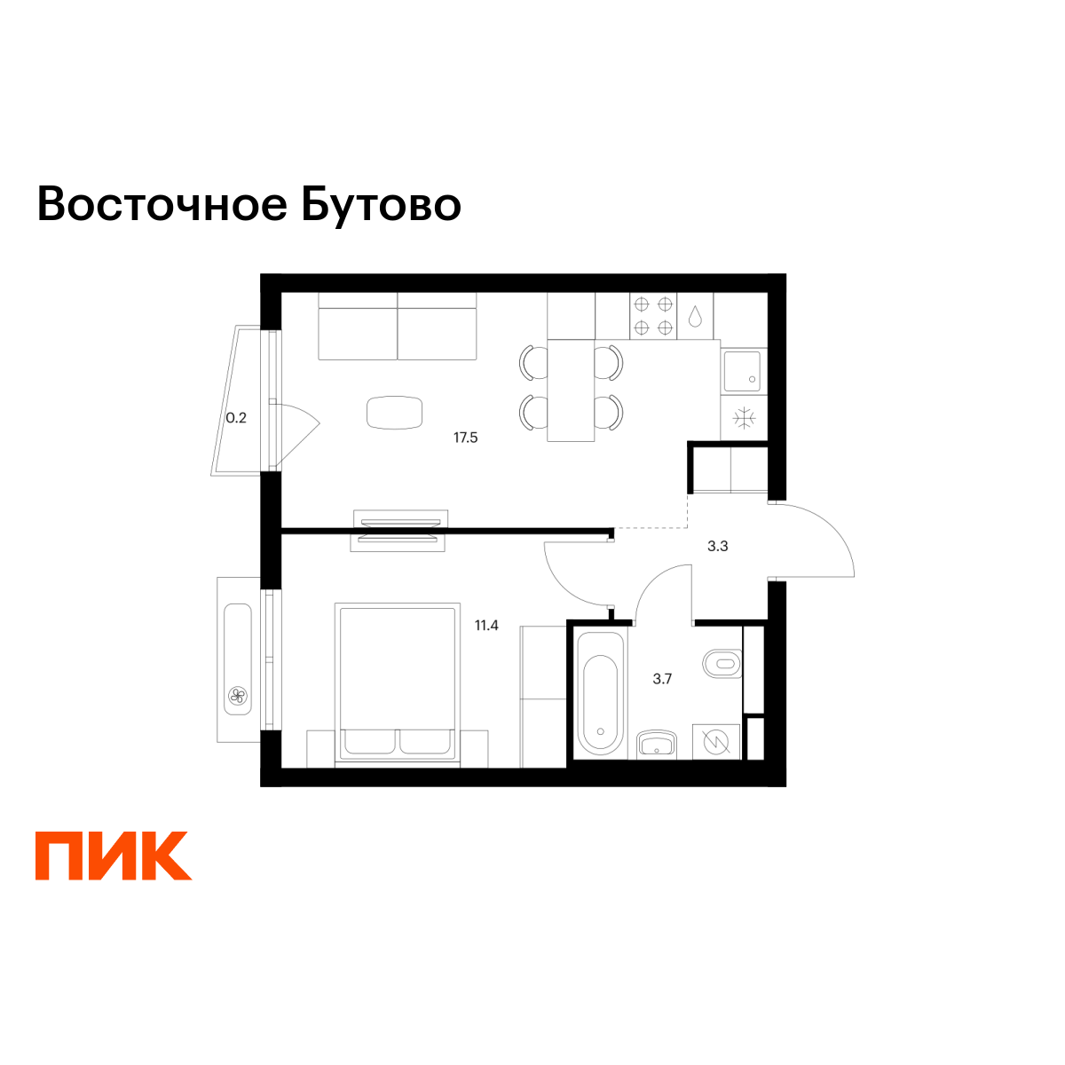 1-комнатная квартира, 36.1 кв.м, Восточное Бутово