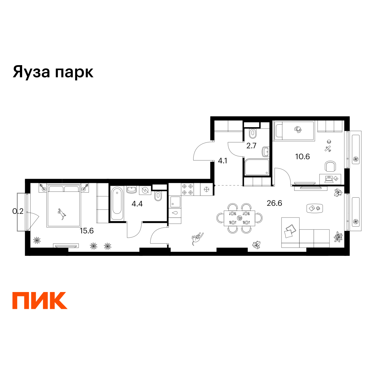 2-комнатная квартира, 64.2 кв.м, Яуза парк