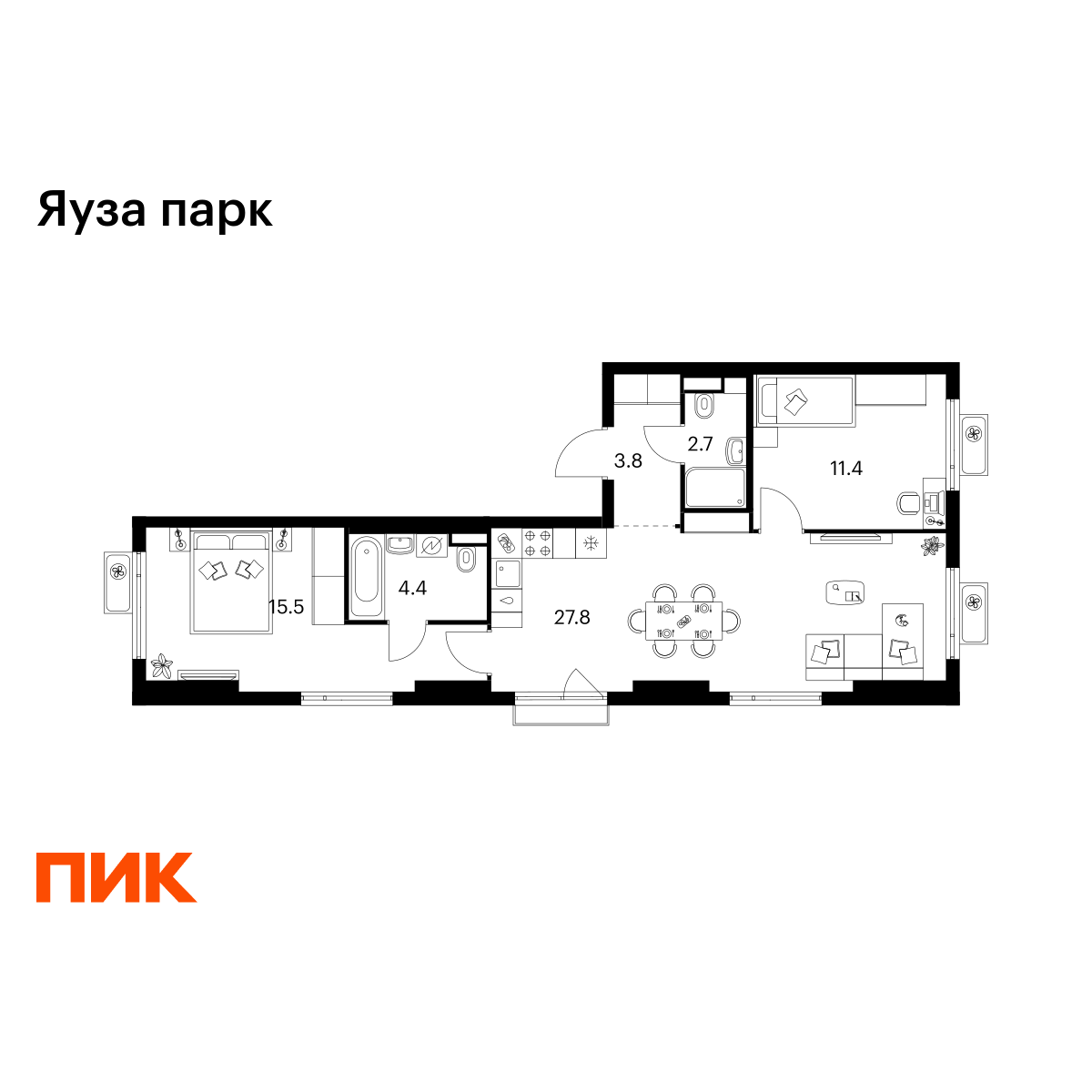 2-комнатная квартира, 65.6 кв.м, Яуза парк