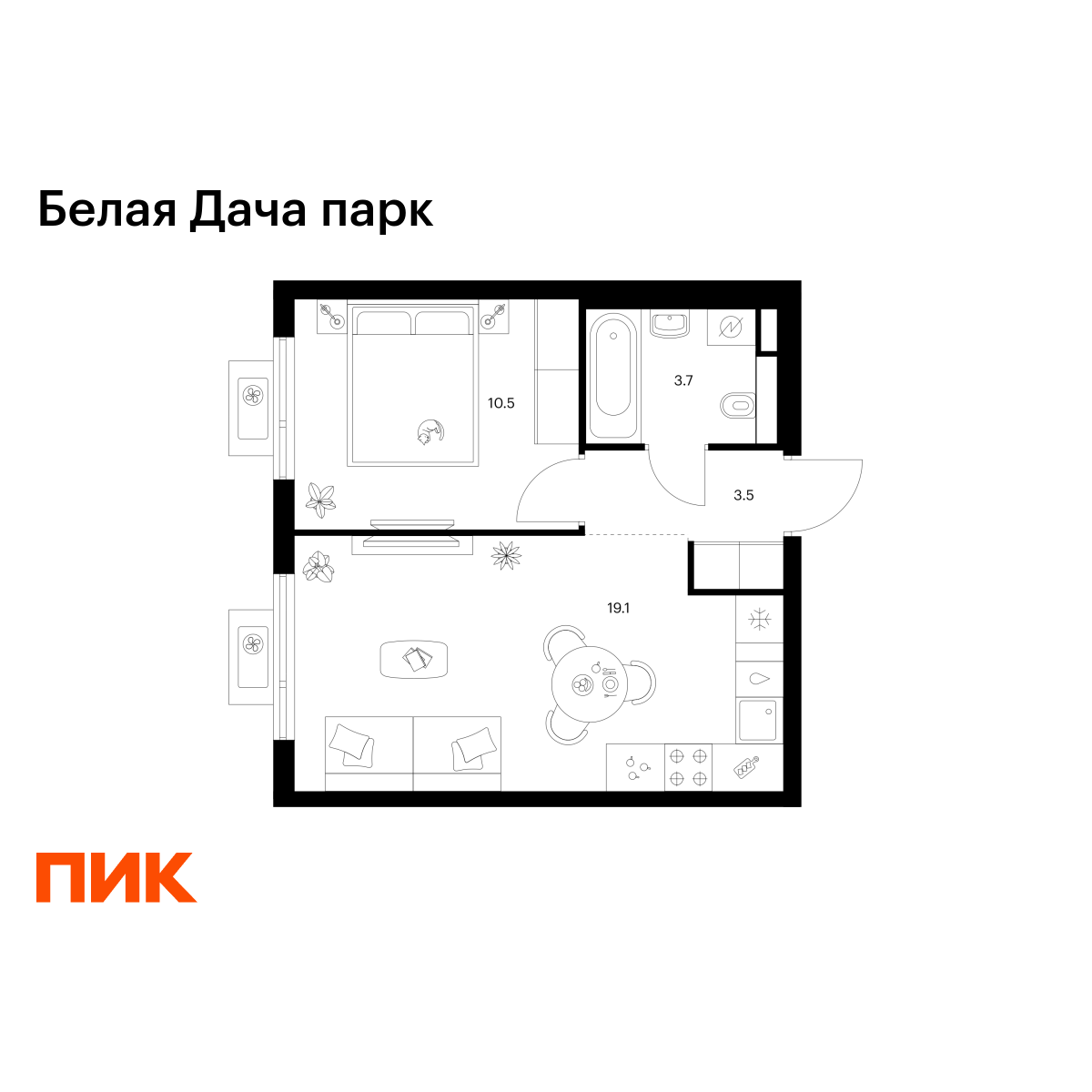 1-комнатная квартира, 36.8 кв.м, Белая Дача парк 1-комнатная квартира, 36.8 кв.м, Белая Дача парк