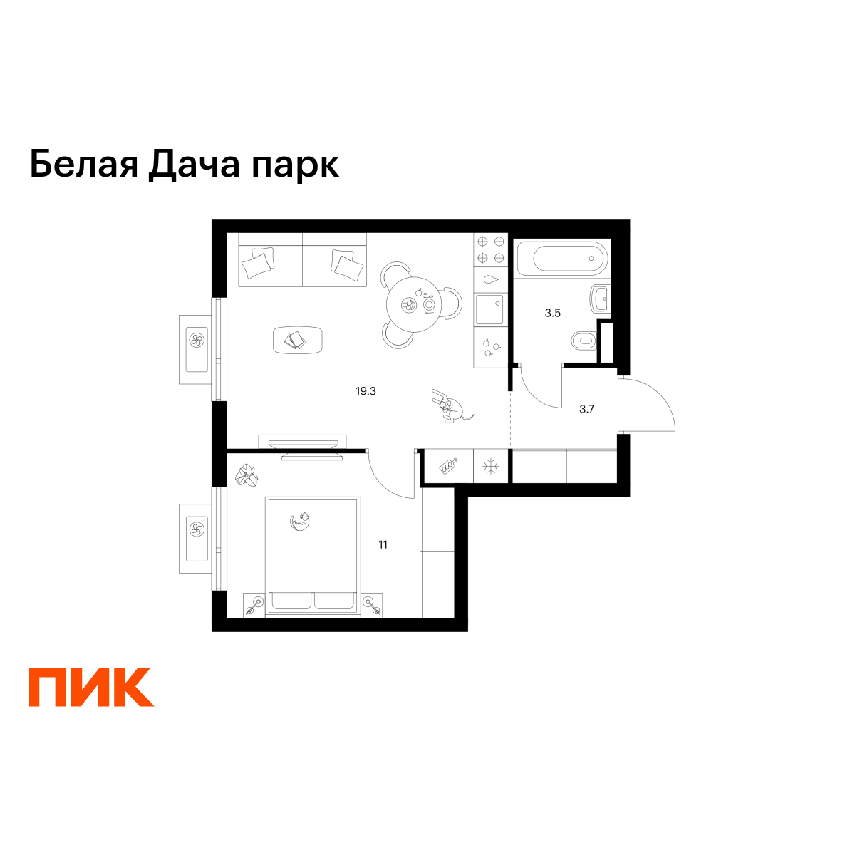 1-комнатная квартира, 37.5 кв.м, Белая Дача парк 1-комнатная квартира, 37.5 кв.м, Белая Дача парк