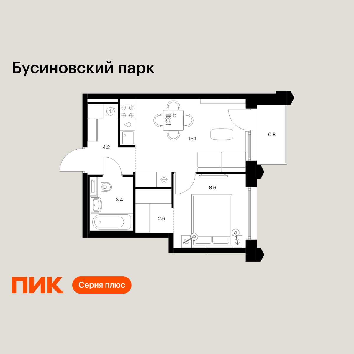 1-комнатная, 34.7 м2, Бусиновский парк 1-комнатная, 34.7 м2, Бусиновский парк
