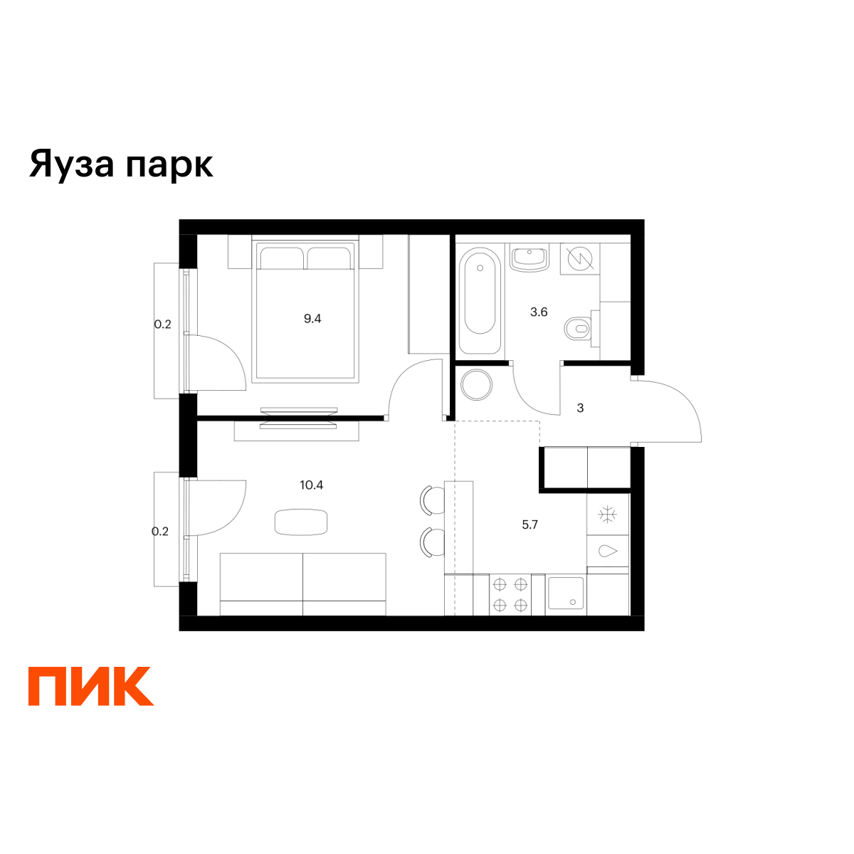 1-комнатная квартира, 32.1 кв.м, Яуза парк
