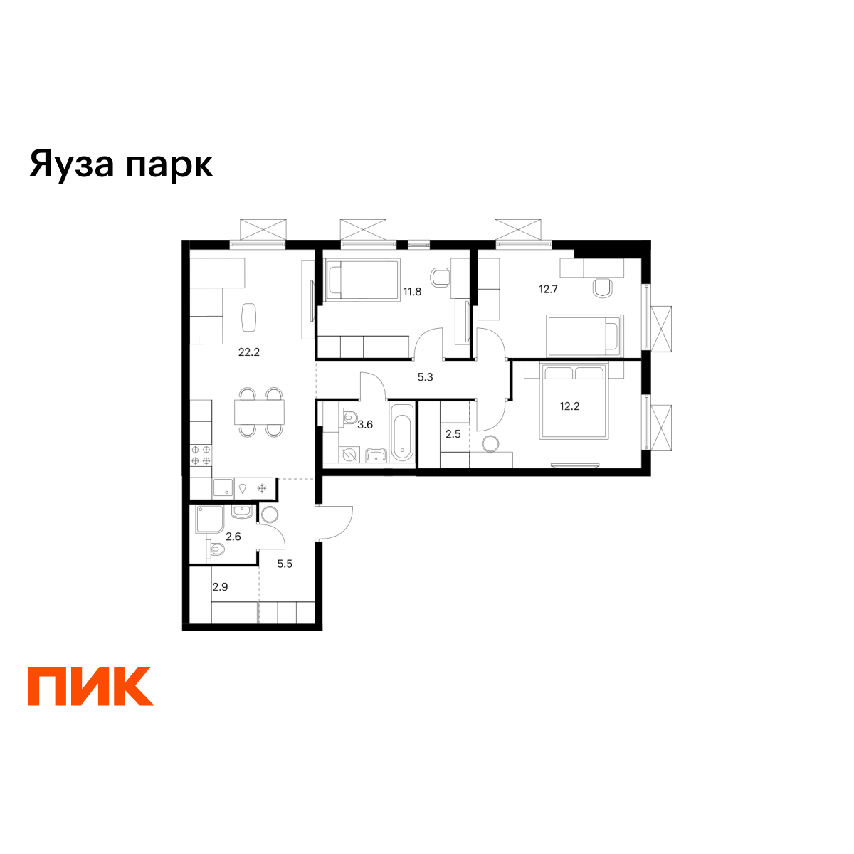 3-комнатная квартира, 80.3 кв.м, Яуза парк 3-комнатная квартира, 80.3 кв.м, Яуза парк