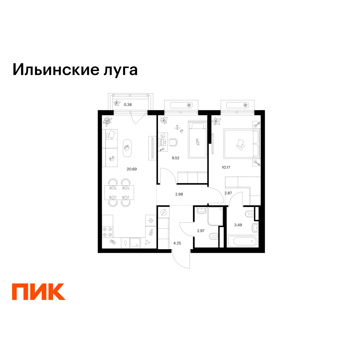 2-комнатная, 57.32 м2, Ильинские луга 2-комнатная, 57.32 м2, Ильинские луга