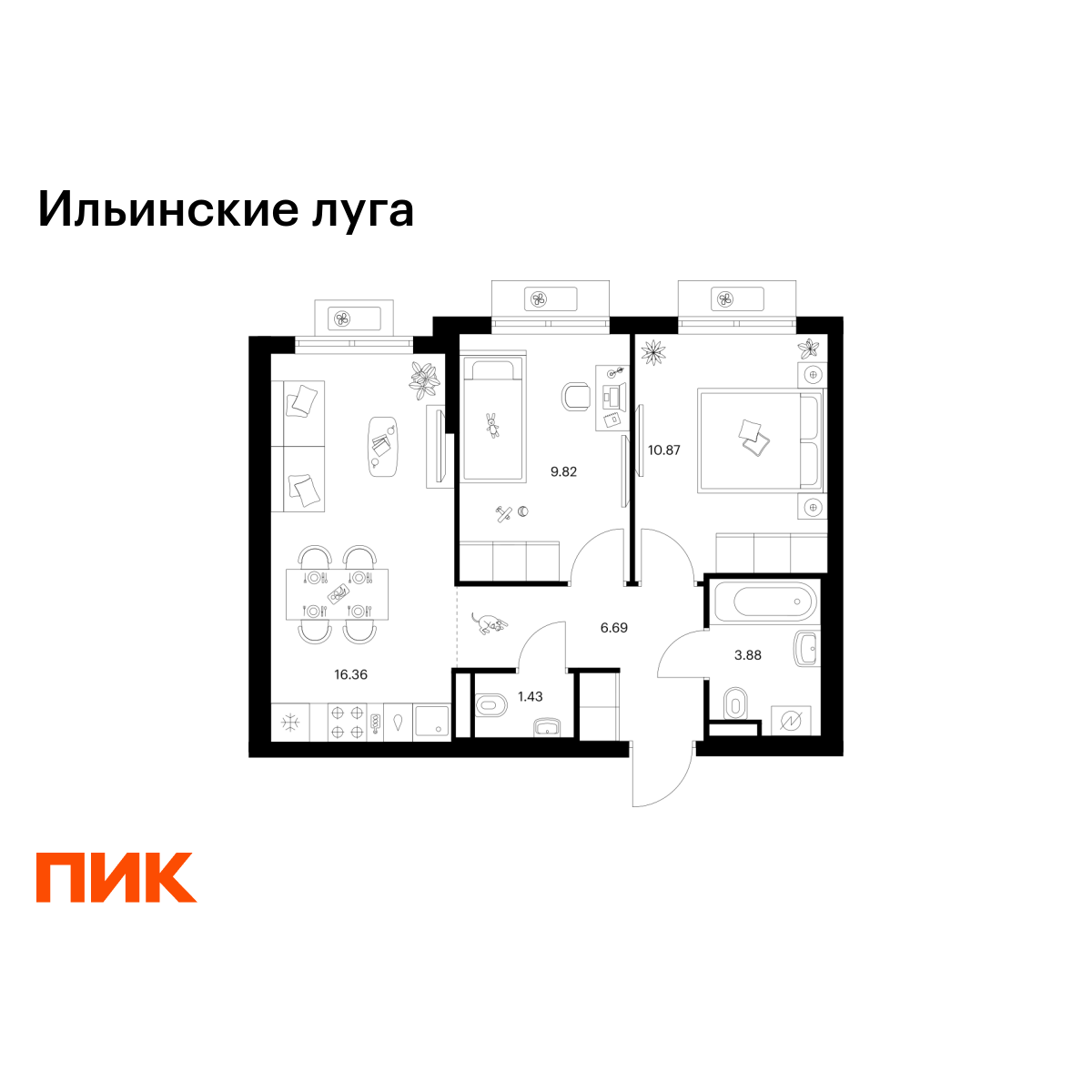 2-комнатная, 49.05 м2, Ильинские луга 2-комнатная, 49.05 м2, Ильинские луга