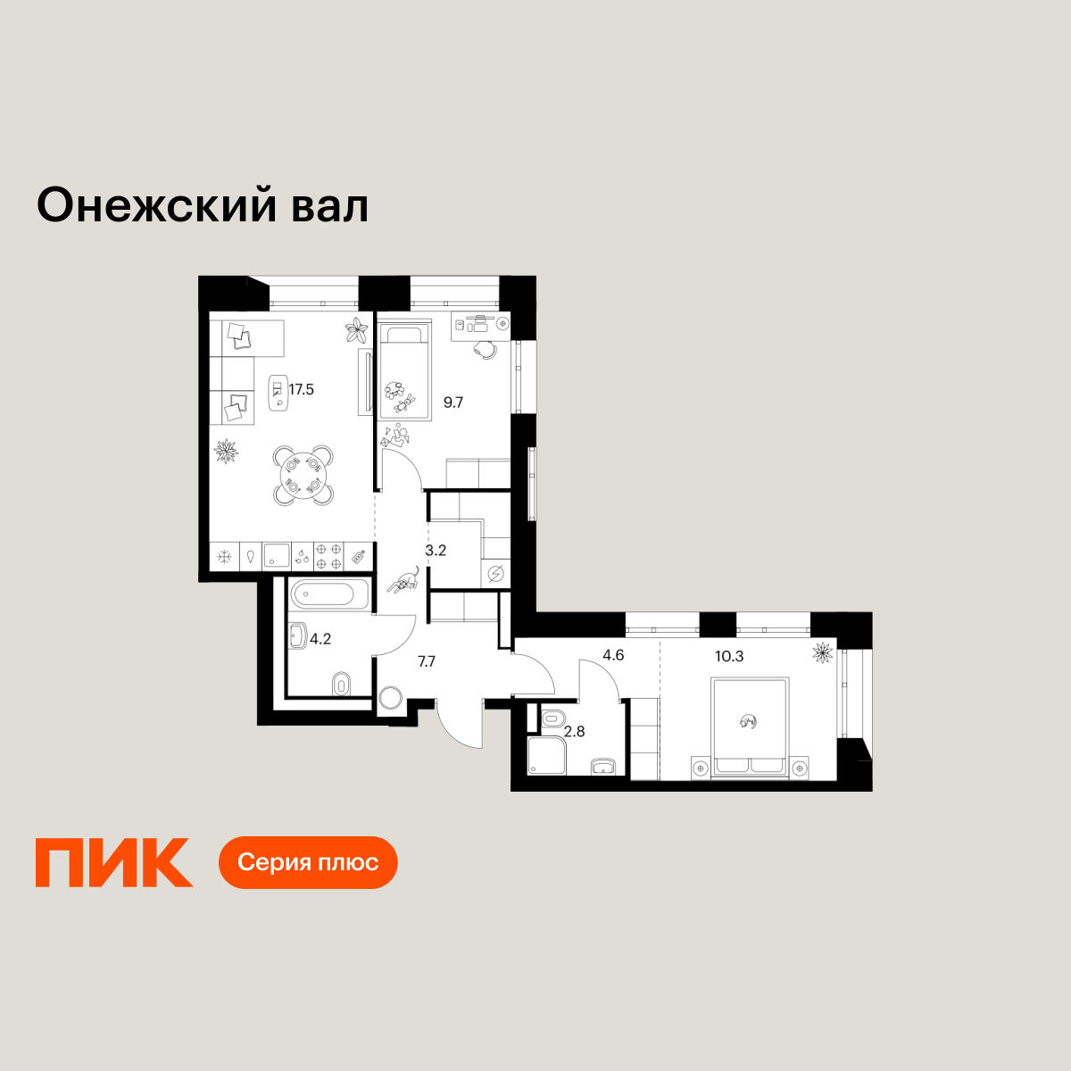 2-комнатная, 60 м2, Онежский вал 2-комнатная, 60 м2, Онежский вал