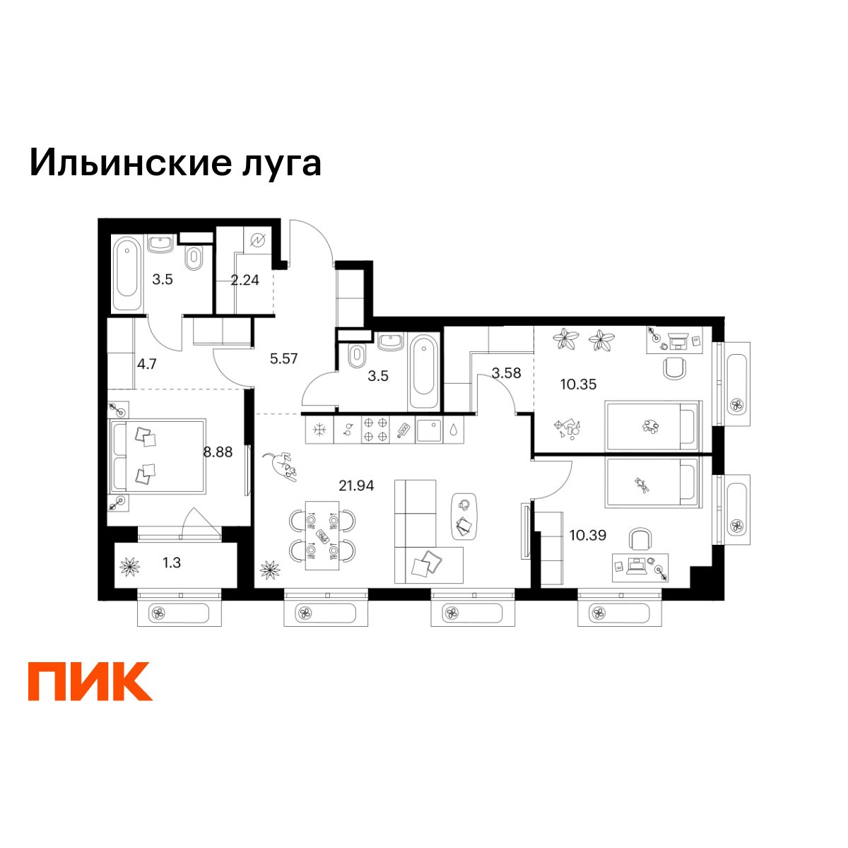 3-комнатная квартира, 75.95 кв.м, Ильинские луга 3-комнатная квартира, 75.95 кв.м, Ильинские луга