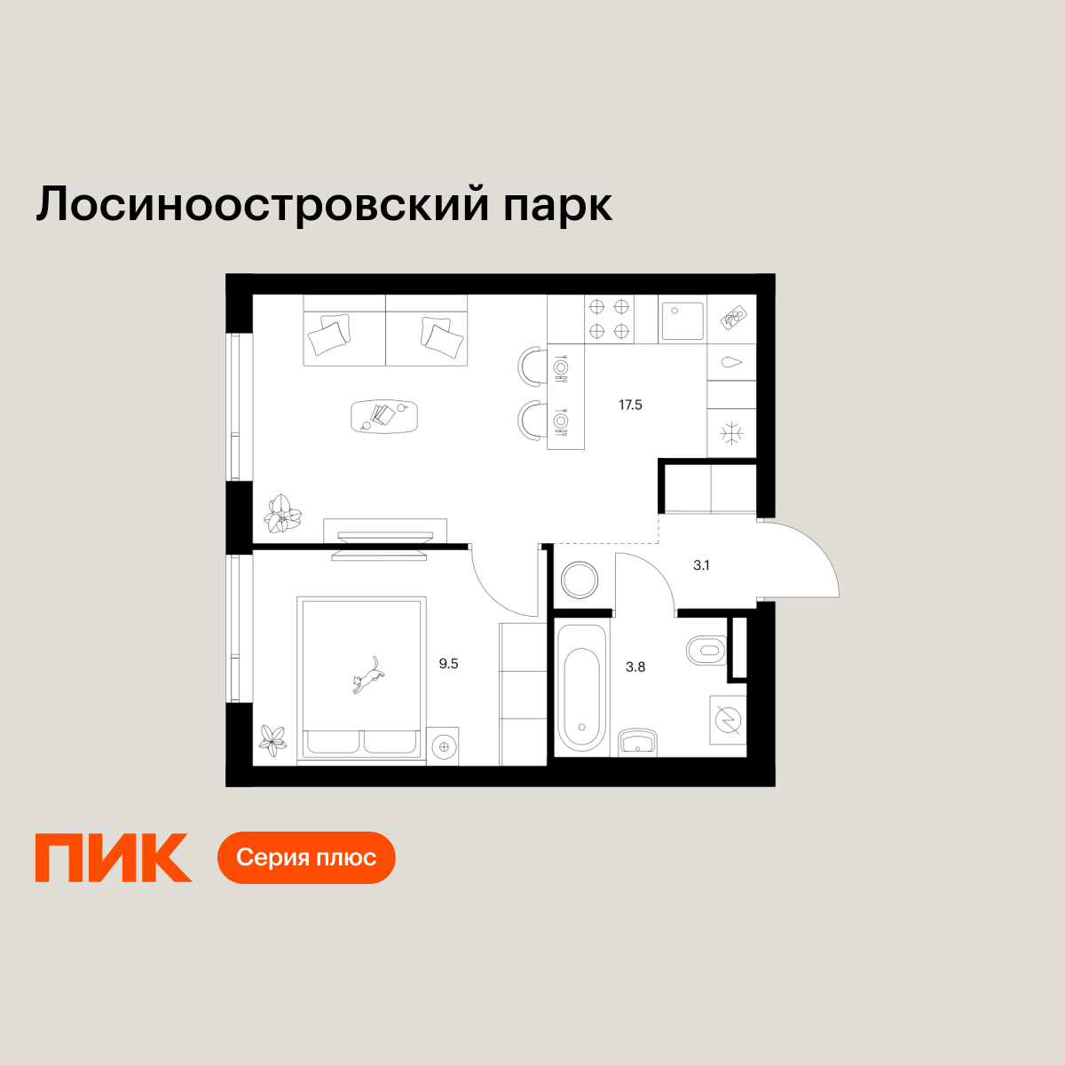 1-комнатная, 33.9 м2, Лосиноостровский парк 1-комнатная, 33.9 м2, Лосиноостровский парк