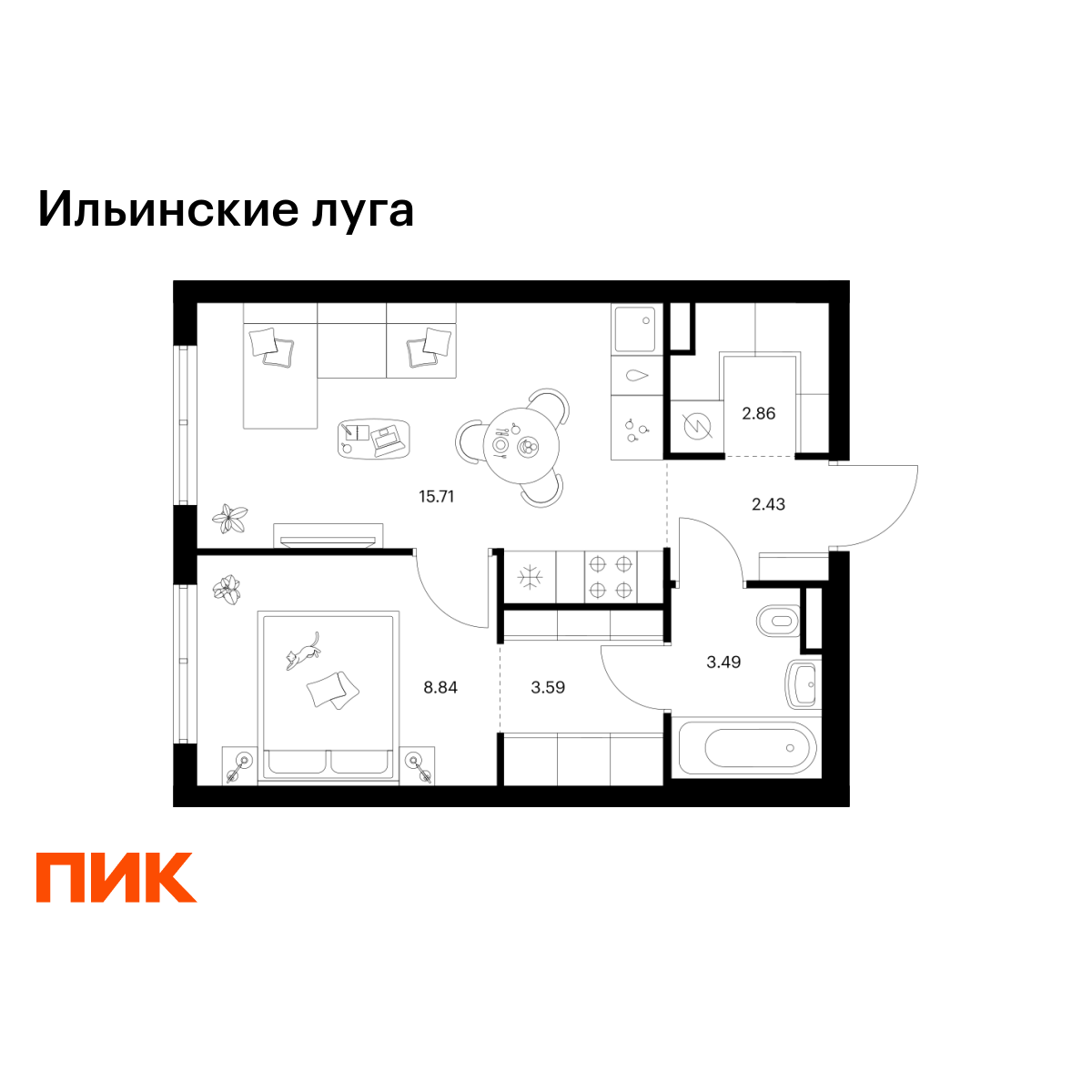 1-комнатная, 36.92 м2, Ильинские луга 1-комнатная, 36.92 м2, Ильинские луга