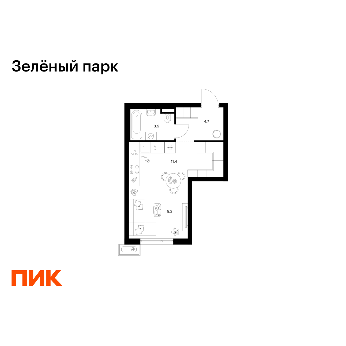 29.2 кв.м, Зелёный Парк 29.2 кв.м, Зелёный Парк