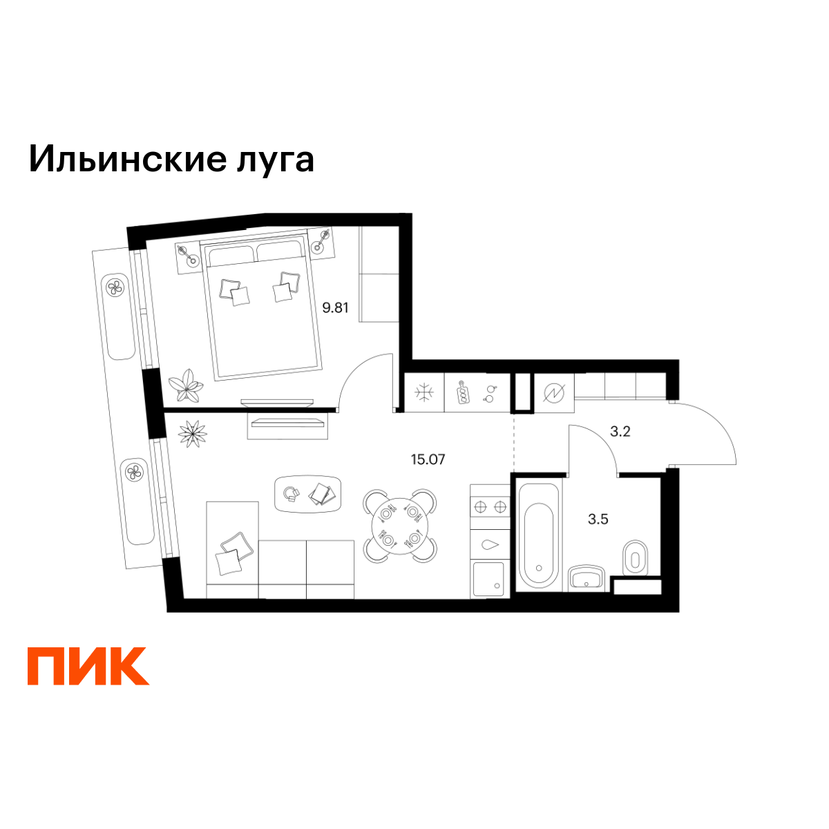 1-комнатная, 31.58 м2, Ильинские луга 1-комнатная, 31.58 м2, Ильинские луга