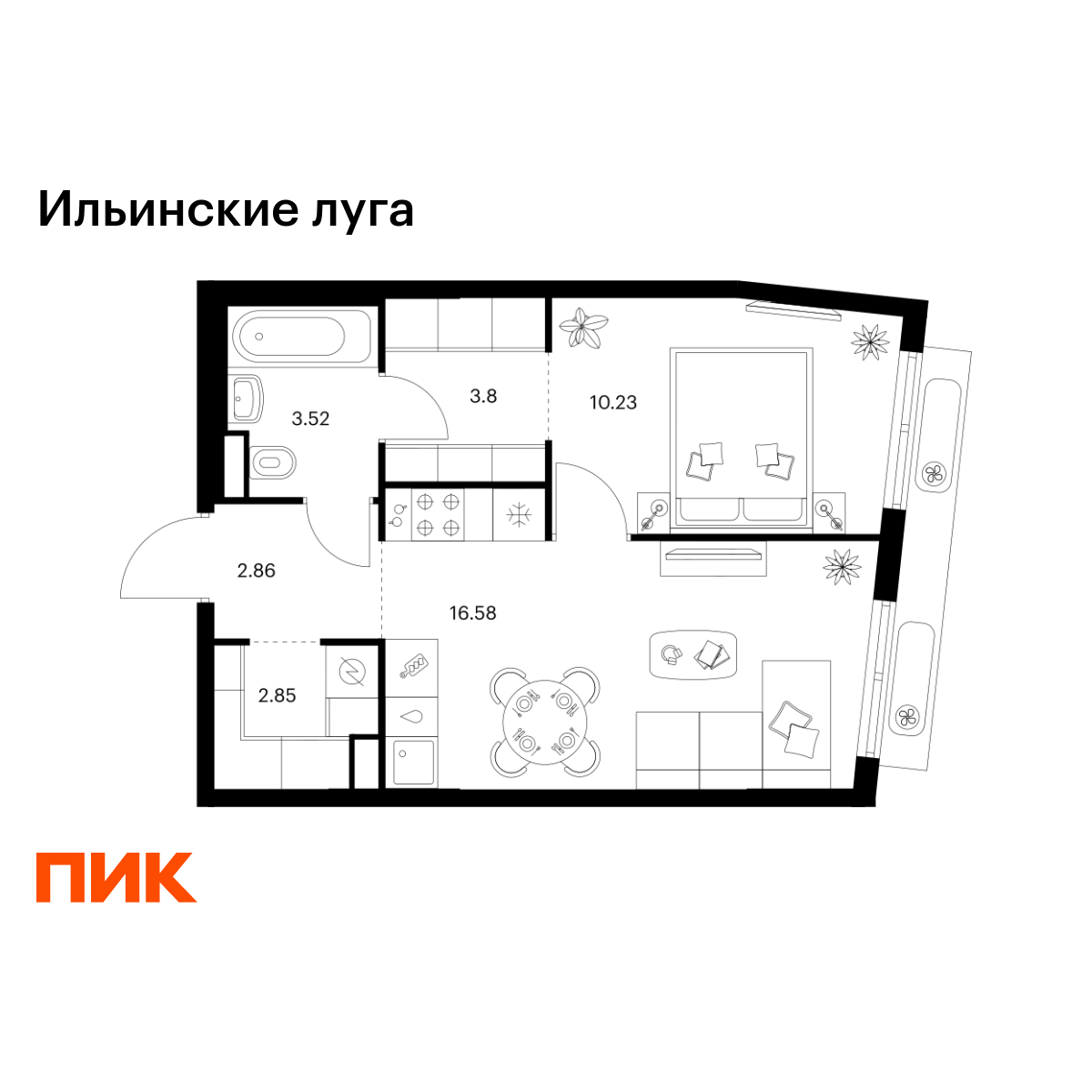 1-комнатная квартира, 39.84 кв.м, Ильинские луга