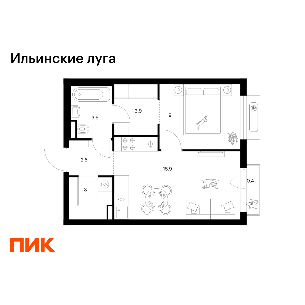 1-комнатная квартира, 38.3 кв.м, Ильинские луга 1-комнатная квартира, 38.3 кв.м, Ильинские луга