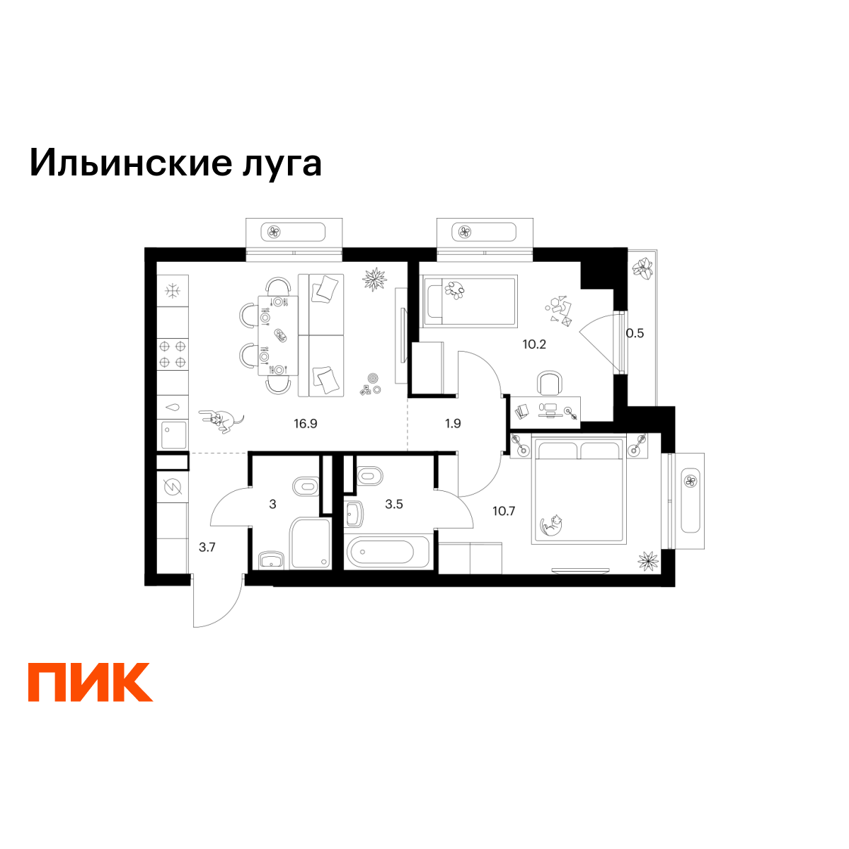 2-комнатная квартира, 50.4 кв.м, Ильинские луга 2-комнатная квартира, 50.4 кв.м, Ильинские луга