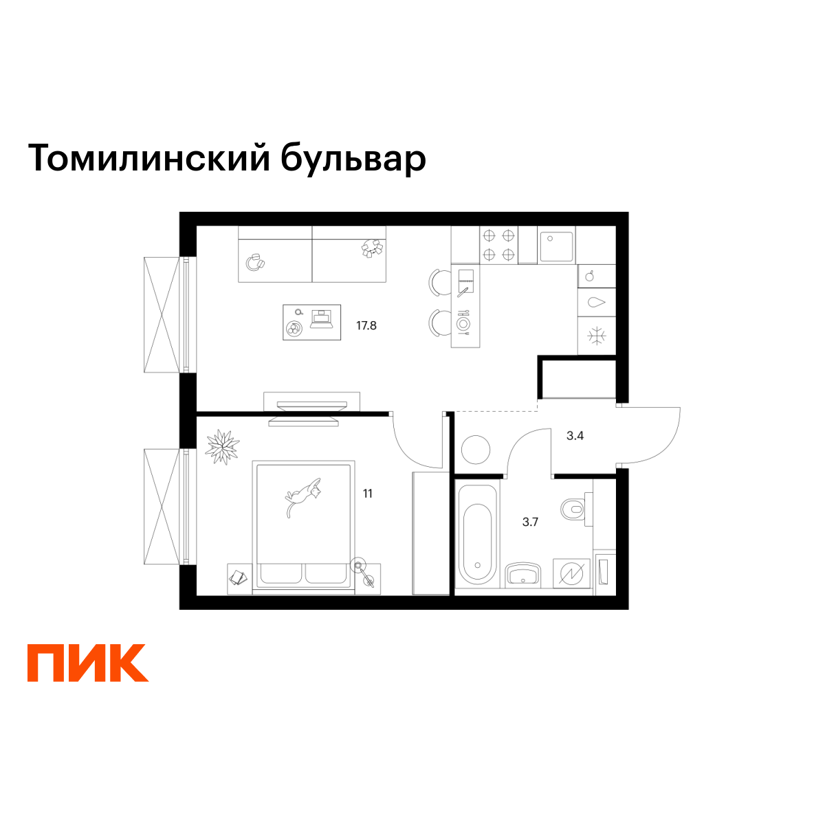 1-комнатная, 35.9 м2, Томилинский бульвар 1-комнатная, 35.9 м2, Томилинский бульвар