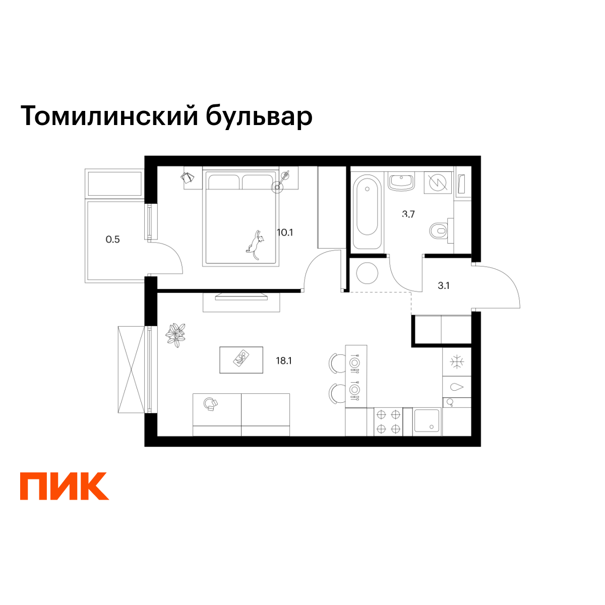 1-комнатная, 35.5 м2, Томилинский бульвар 1-комнатная, 35.5 м2, Томилинский бульвар