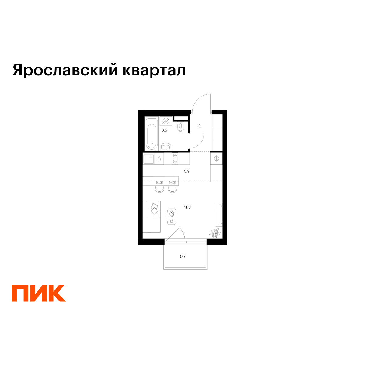 студия, 24.4 м2, Ярославский квартал